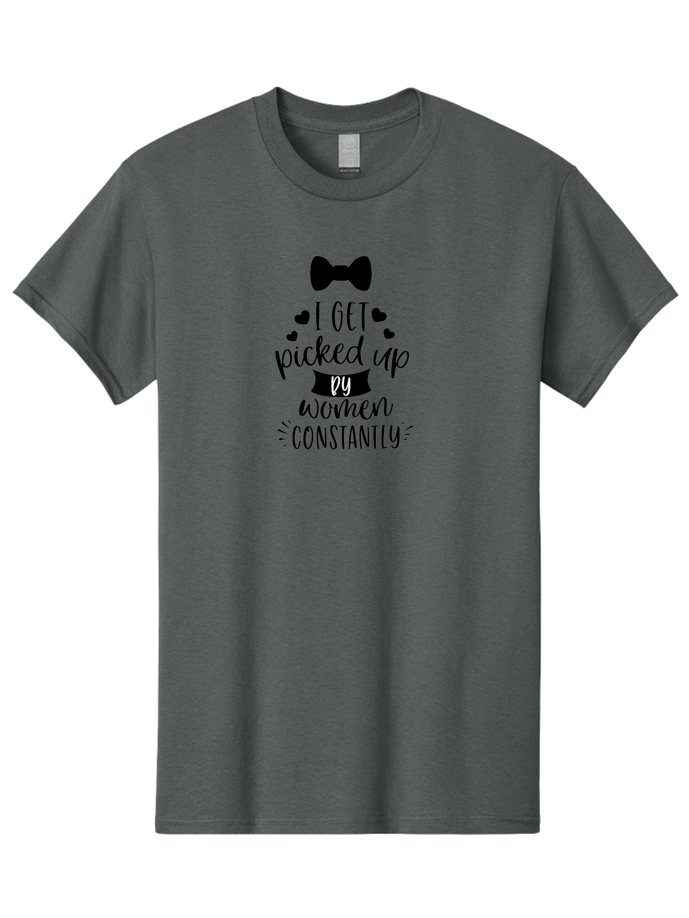 I-Get-Picked-Up-By-Women-Constantly Men'S Graphic Tee, 100% Cotton, Comfortable Casual Summer Wear, Machine Washable, Funny Quote, Pickup Line, Bow Tie, Hearts, Humor, Witty Sayings, Sassy Phrases, Cute Designs, Charming Graphics, Aac847
