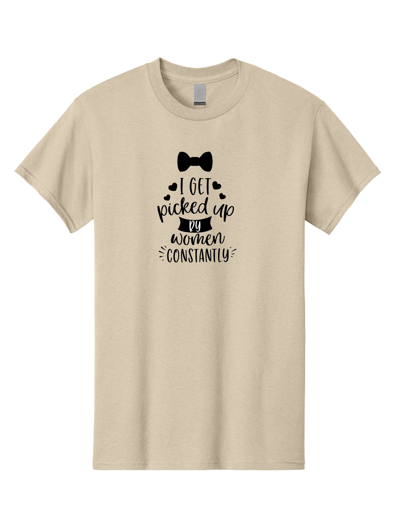 I-Get-Picked-Up-By-Women-Constantly Men'S Graphic Tee, 100% Cotton, Comfortable Casual Summer Wear, Machine Washable, Funny Quote, Pickup Line, Bow Tie, Hearts, Humor, Witty Sayings, Sassy Phrases, Cute Designs, Charming Graphics, Aac847