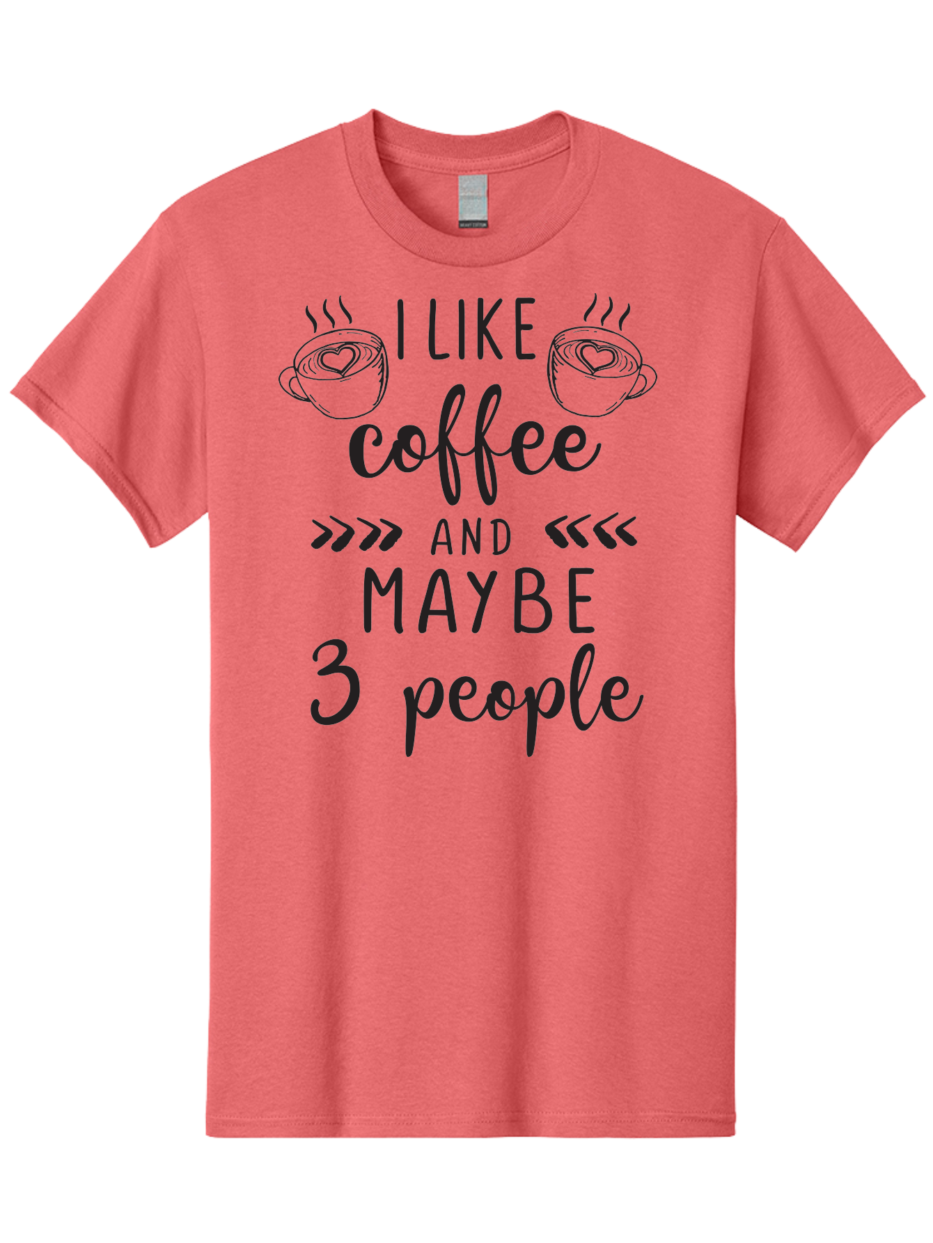 I-Like-Coffee-And-Maybe-3-People Men'S Graphic Tee, 100% Cotton, Comfortable Casual Summer Wear, Machine Washable, Coffee Lover, Quirky Humor, Anti-Social Humor, Coffee Quotes, Funny Sayings, Coffee Cups With Hearts, Hand-Drawn Elements, Aac850