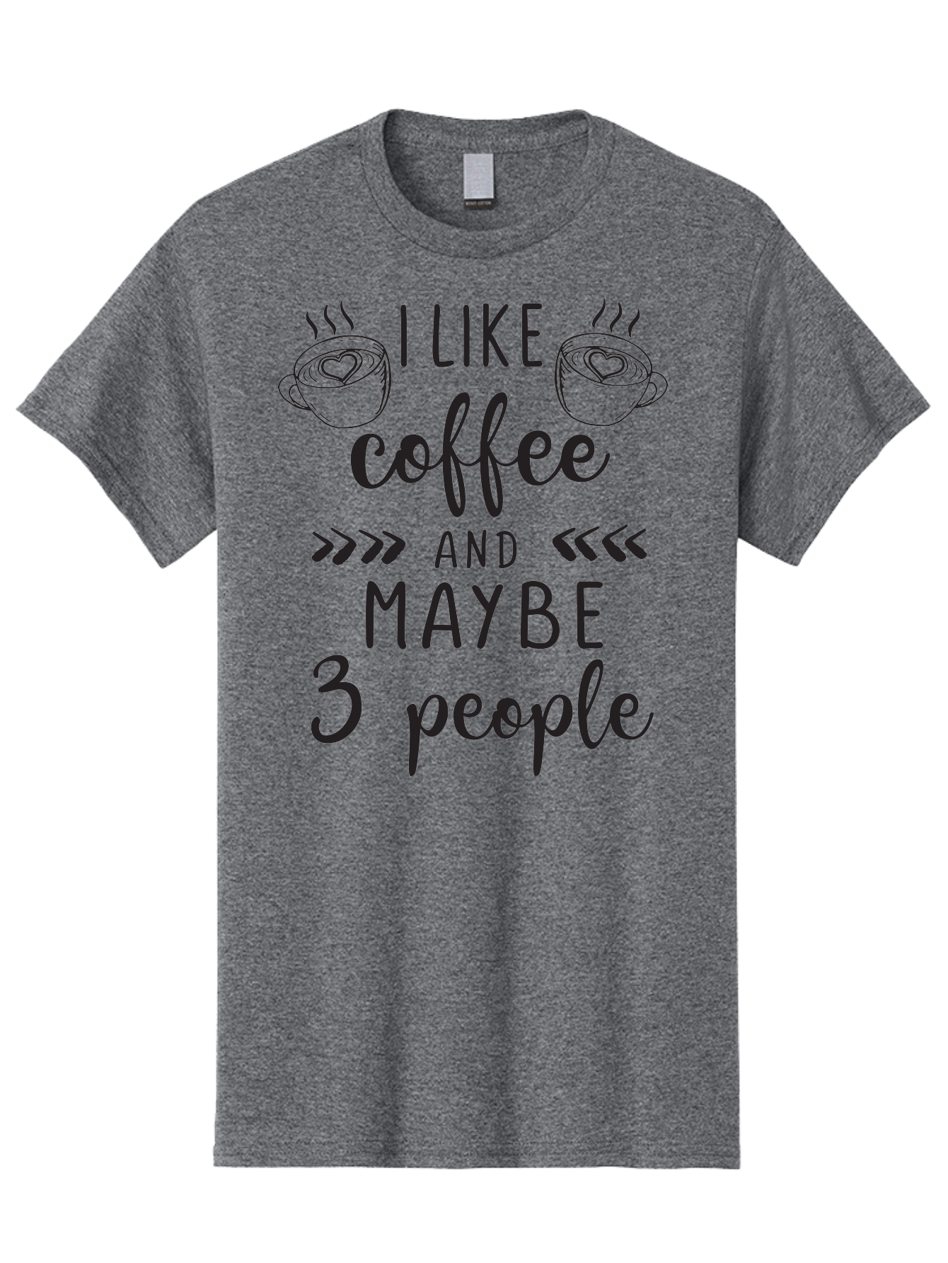 I-Like-Coffee-And-Maybe-3-People Men'S Graphic Tee, 100% Cotton, Comfortable Casual Summer Wear, Machine Washable, Coffee Lover, Quirky Humor, Anti-Social Humor, Coffee Quotes, Funny Sayings, Coffee Cups With Hearts, Hand-Drawn Elements, Aac850