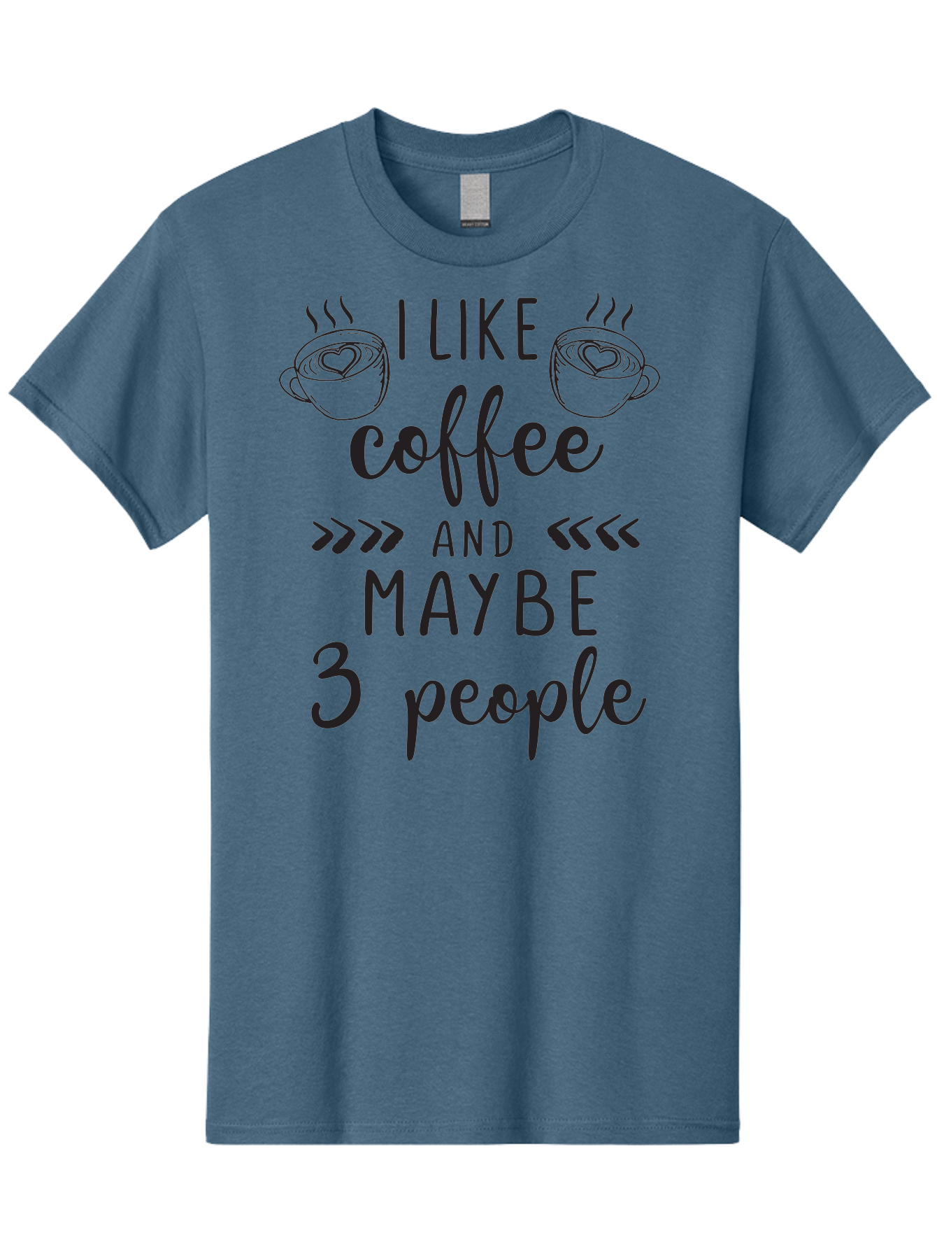 I-Like-Coffee-And-Maybe-3-People Men'S Graphic Tee, 100% Cotton, Comfortable Casual Summer Wear, Machine Washable, Coffee Lover, Quirky Humor, Anti-Social Humor, Coffee Quotes, Funny Sayings, Coffee Cups With Hearts, Hand-Drawn Elements, Aac850