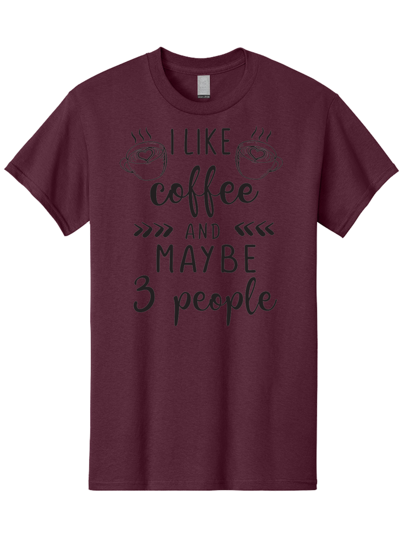I-Like-Coffee-And-Maybe-3-People Men'S Graphic Tee, 100% Cotton, Comfortable Casual Summer Wear, Machine Washable, Coffee Lover, Quirky Humor, Anti-Social Humor, Coffee Quotes, Funny Sayings, Coffee Cups With Hearts, Hand-Drawn Elements, Aac850