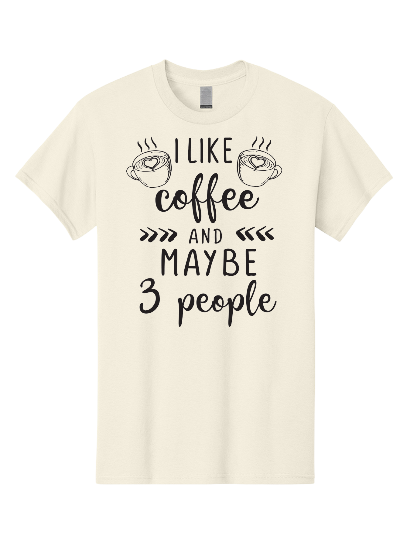 I-Like-Coffee-And-Maybe-3-People Men'S Graphic Tee, 100% Cotton, Comfortable Casual Summer Wear, Machine Washable, Coffee Lover, Quirky Humor, Anti-Social Humor, Coffee Quotes, Funny Sayings, Coffee Cups With Hearts, Hand-Drawn Elements, Aac850