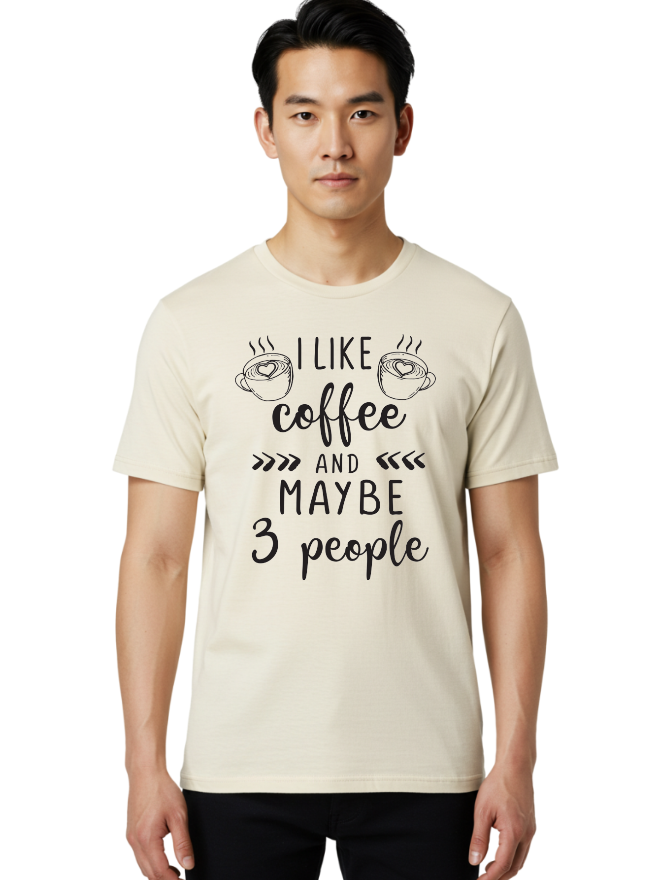 I-Like-Coffee-And-Maybe-3-People Men'S Graphic Tee, 100% Cotton, Comfortable Casual Summer Wear, Machine Washable, Coffee Lover, Quirky Humor, Anti-Social Humor, Coffee Quotes, Funny Sayings, Coffee Cups With Hearts, Hand-Drawn Elements, Aac850