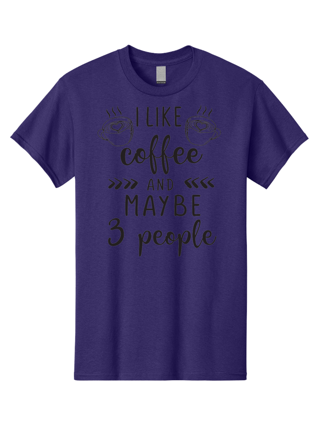 I-Like-Coffee-And-Maybe-3-People Men'S Graphic Tee, 100% Cotton, Comfortable Casual Summer Wear, Machine Washable, Coffee Lover, Quirky Humor, Anti-Social Humor, Coffee Quotes, Funny Sayings, Coffee Cups With Hearts, Hand-Drawn Elements, Aac850