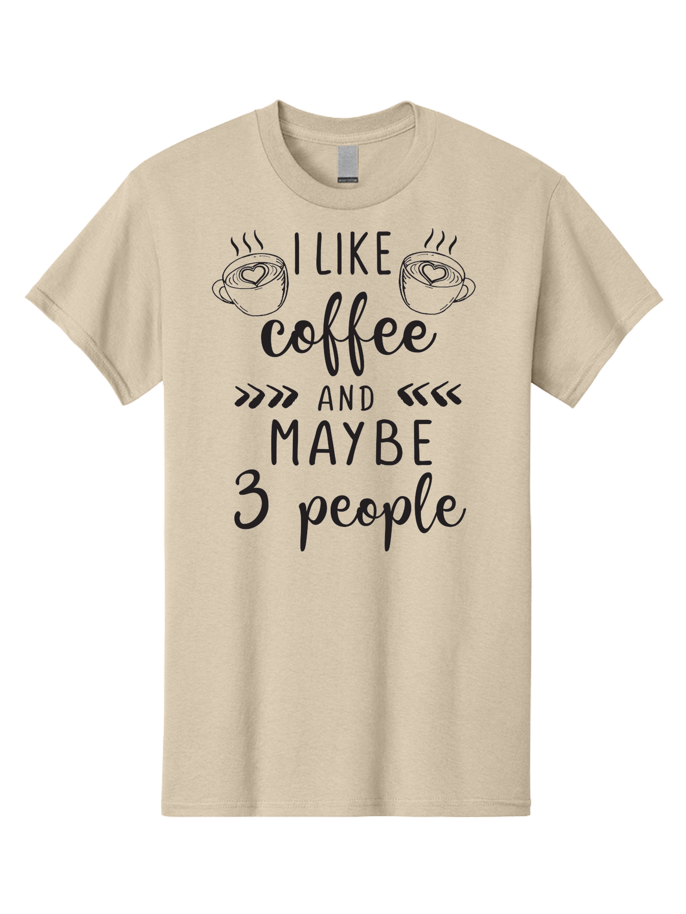 I-Like-Coffee-And-Maybe-3-People Men'S Graphic Tee, 100% Cotton, Comfortable Casual Summer Wear, Machine Washable, Coffee Lover, Quirky Humor, Anti-Social Humor, Coffee Quotes, Funny Sayings, Coffee Cups With Hearts, Hand-Drawn Elements, Aac850