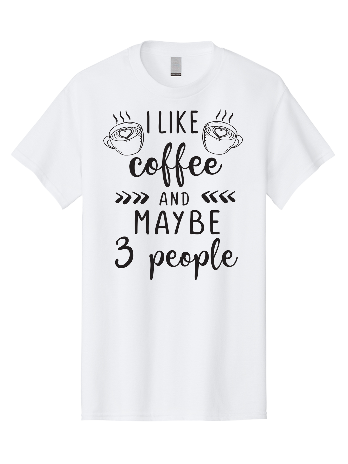 I-Like-Coffee-And-Maybe-3-People Men'S Graphic Tee, 100% Cotton, Comfortable Casual Summer Wear, Machine Washable, Coffee Lover, Quirky Humor, Anti-Social Humor, Coffee Quotes, Funny Sayings, Coffee Cups With Hearts, Hand-Drawn Elements, Aac850
