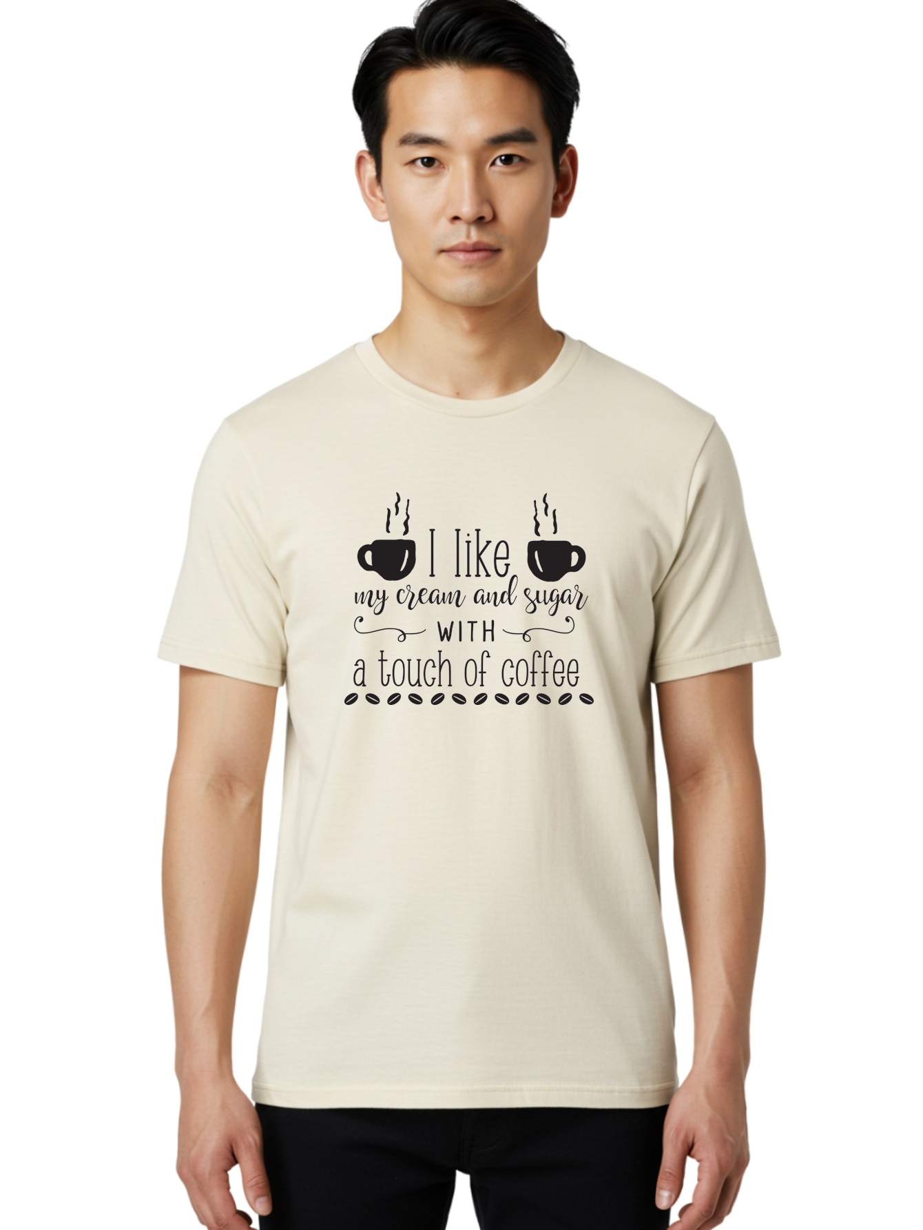 I-Like-My-Cream-And-Sugar Men'S Graphic Tee, 100% Cotton, Comfortable Casual Summer Wear, Machine Washable, Coffee Quote, Funny Coffee Sayings, Coffee Humor, Coffee Lover, Coffee Addiction, Morning Motivation, Coffee Beans, Steaming Cups Aac851