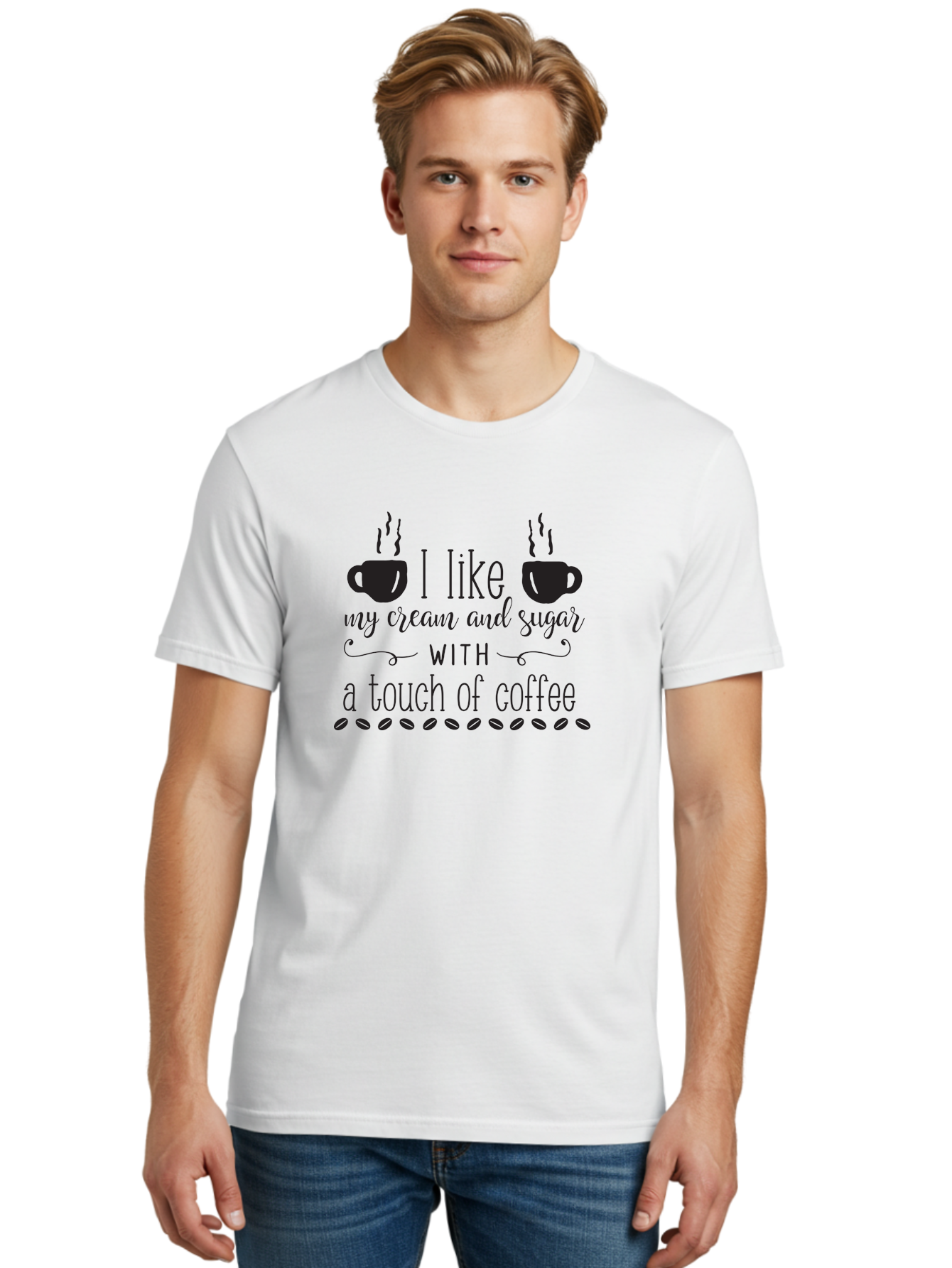 I-Like-My-Cream-And-Sugar Men'S Graphic Tee, 100% Cotton, Comfortable Casual Summer Wear, Machine Washable, Coffee Quote, Funny Coffee Sayings, Coffee Humor, Coffee Lover, Coffee Addiction, Morning Motivation, Coffee Beans, Steaming Cups Aac851