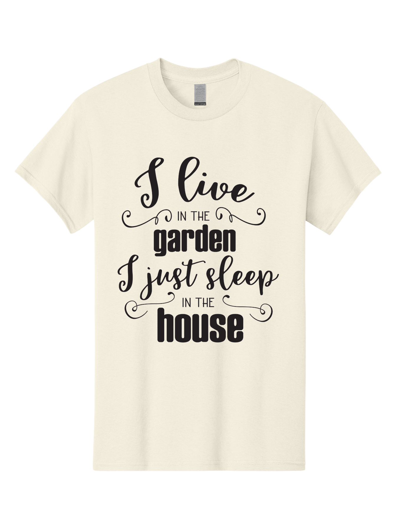 I-Live-In-The-Garden-I-Just-Sleep-In-The-House Men'S Graphic Tee, 100% Cotton, Comfortable Casual Summer Wear, Machine Washable, Inspirational Quote, Garden Lover, House And Garden, Outdoor Living, Nature Enthusiast, Gardening Life, Quote Art, Aac852