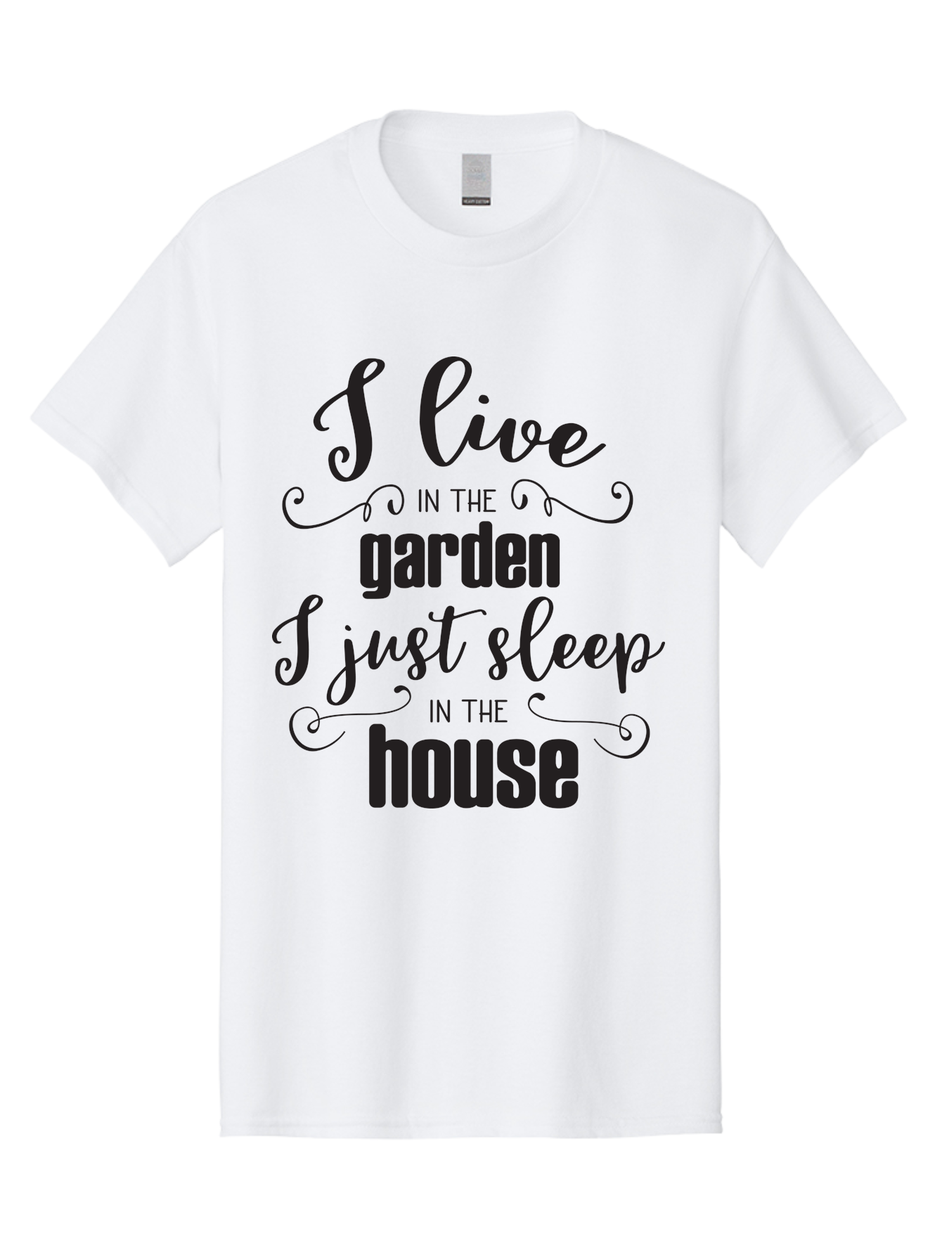 I-Live-In-The-Garden-I-Just-Sleep-In-The-House Men'S Graphic Tee, 100% Cotton, Comfortable Casual Summer Wear, Machine Washable, Inspirational Quote, Garden Lover, House And Garden, Outdoor Living, Nature Enthusiast, Gardening Life, Quote Art, Aac852