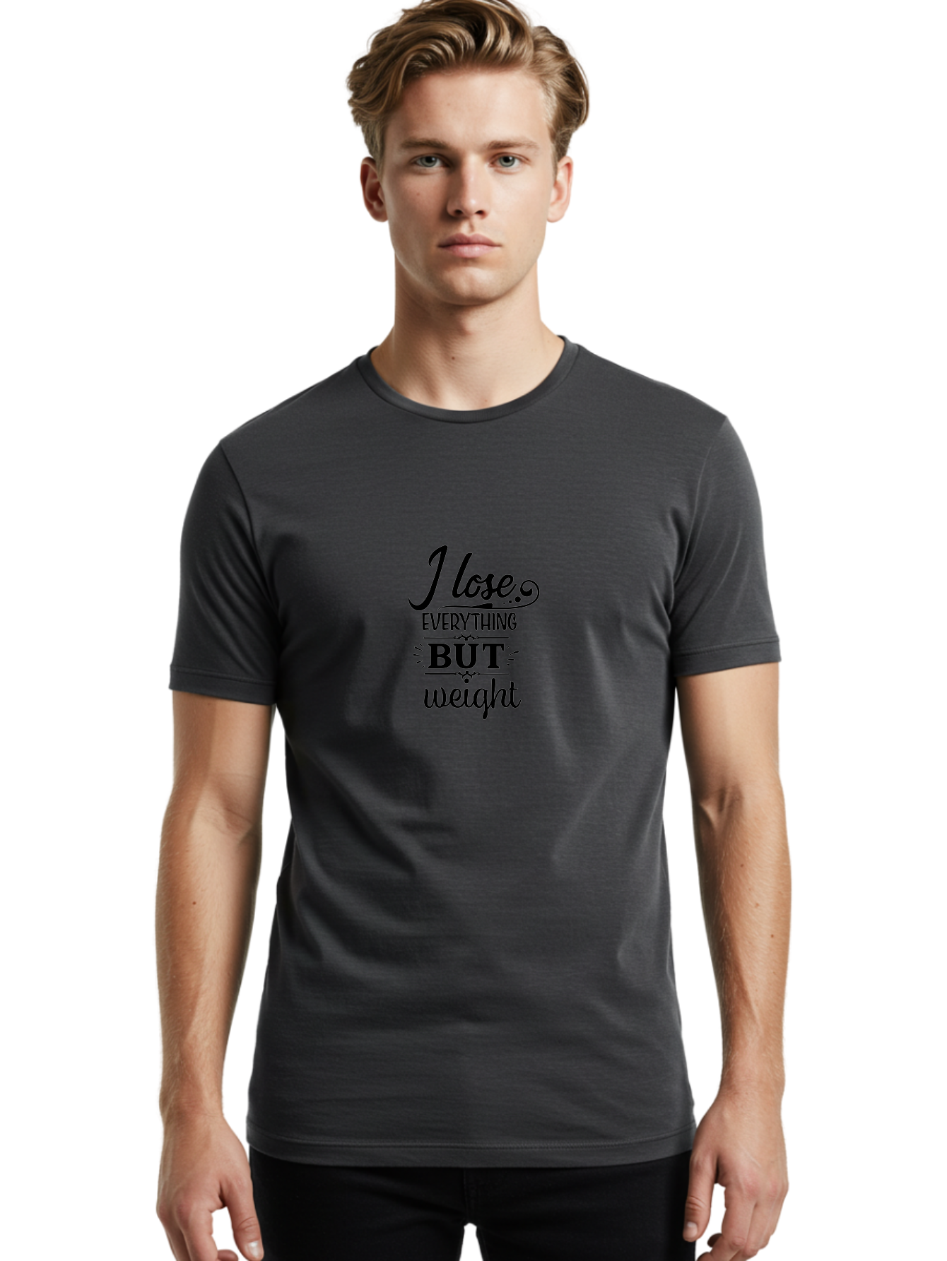 I-Lose-Everything-But-Weight Men'S Graphic Tee, 100% Cotton, Comfortable Casual Summer Wear, Machine Washable, Motivational Quote, Weight Loss, Fitness Inspiration, Gym, Humor, Irony, Decorative Typography, Black Text Aac853