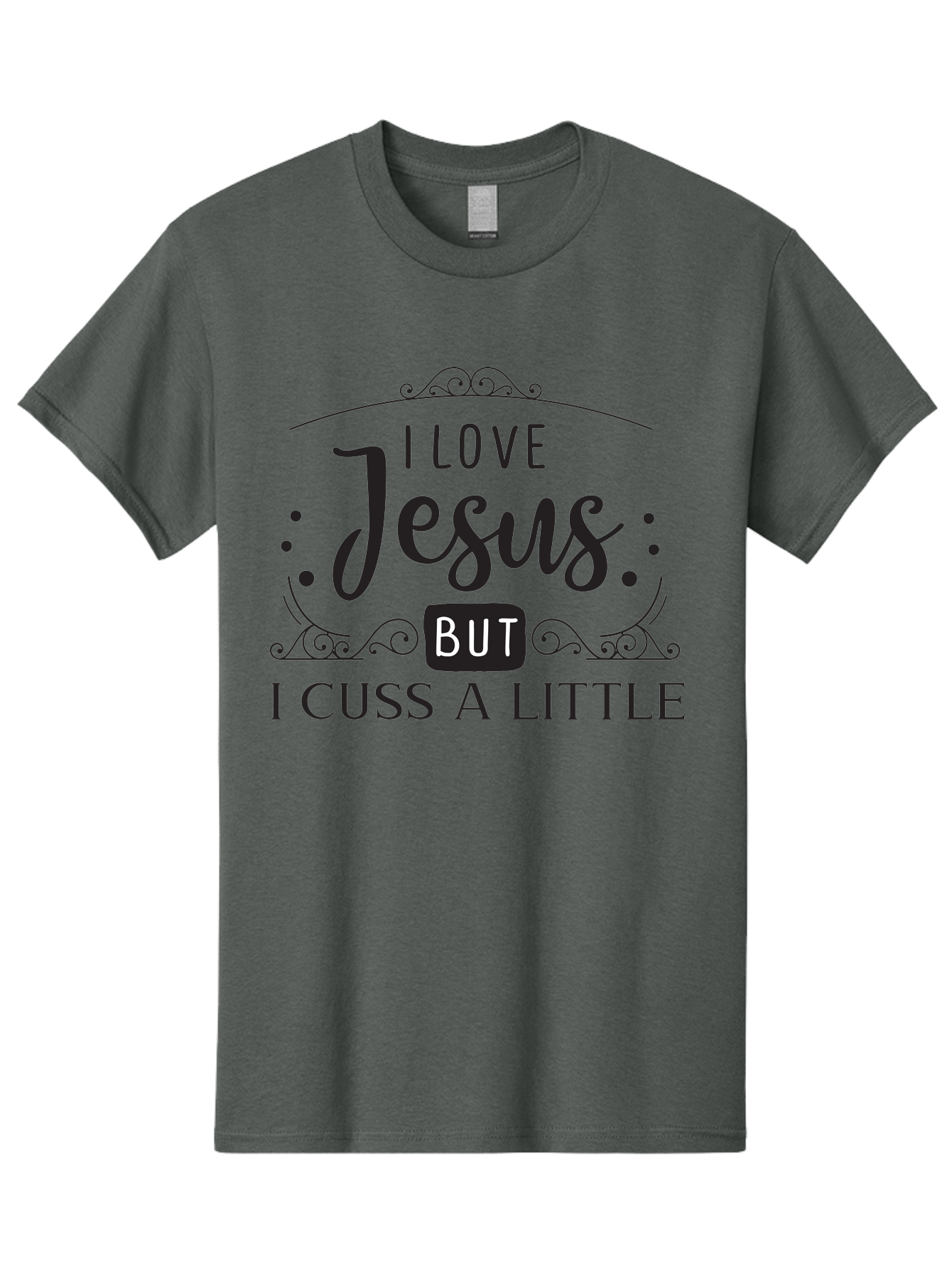 I-Love-Jesus-But-I-Cuss-A-Little Men'S Graphic Tee, 100% Cotton, Comfortable Casual Summer Wear, Machine Washable, Faithful Saying, Inspirational Quote, Jesus Love, Cussing Humor, Christian Faith, Religious Phrase, Inspirational Words, Aac855