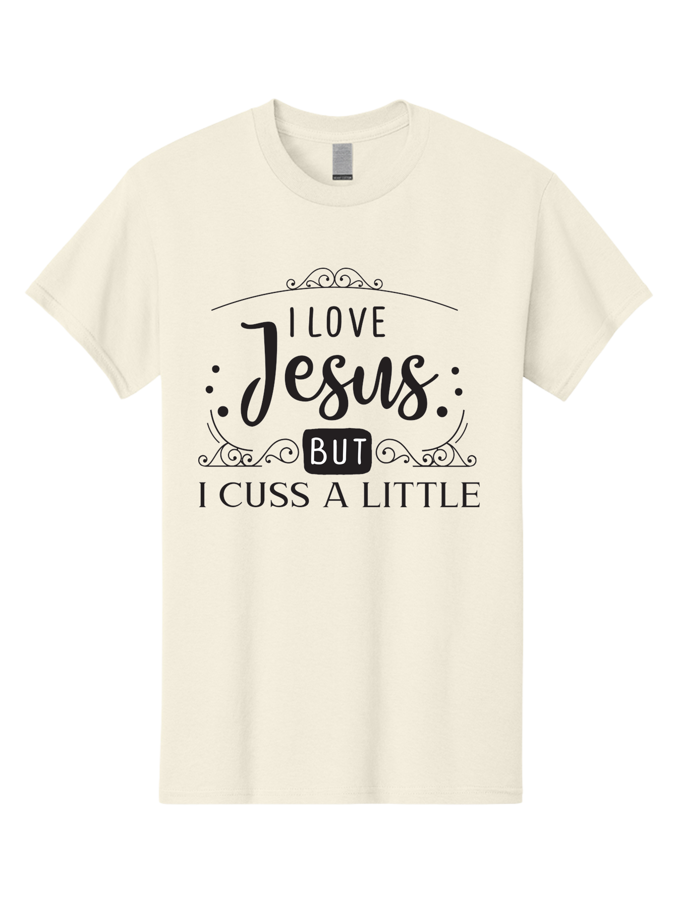 I-Love-Jesus-But-I-Cuss-A-Little Men'S Graphic Tee, 100% Cotton, Comfortable Casual Summer Wear, Machine Washable, Faithful Saying, Inspirational Quote, Jesus Love, Cussing Humor, Christian Faith, Religious Phrase, Inspirational Words, Aac855