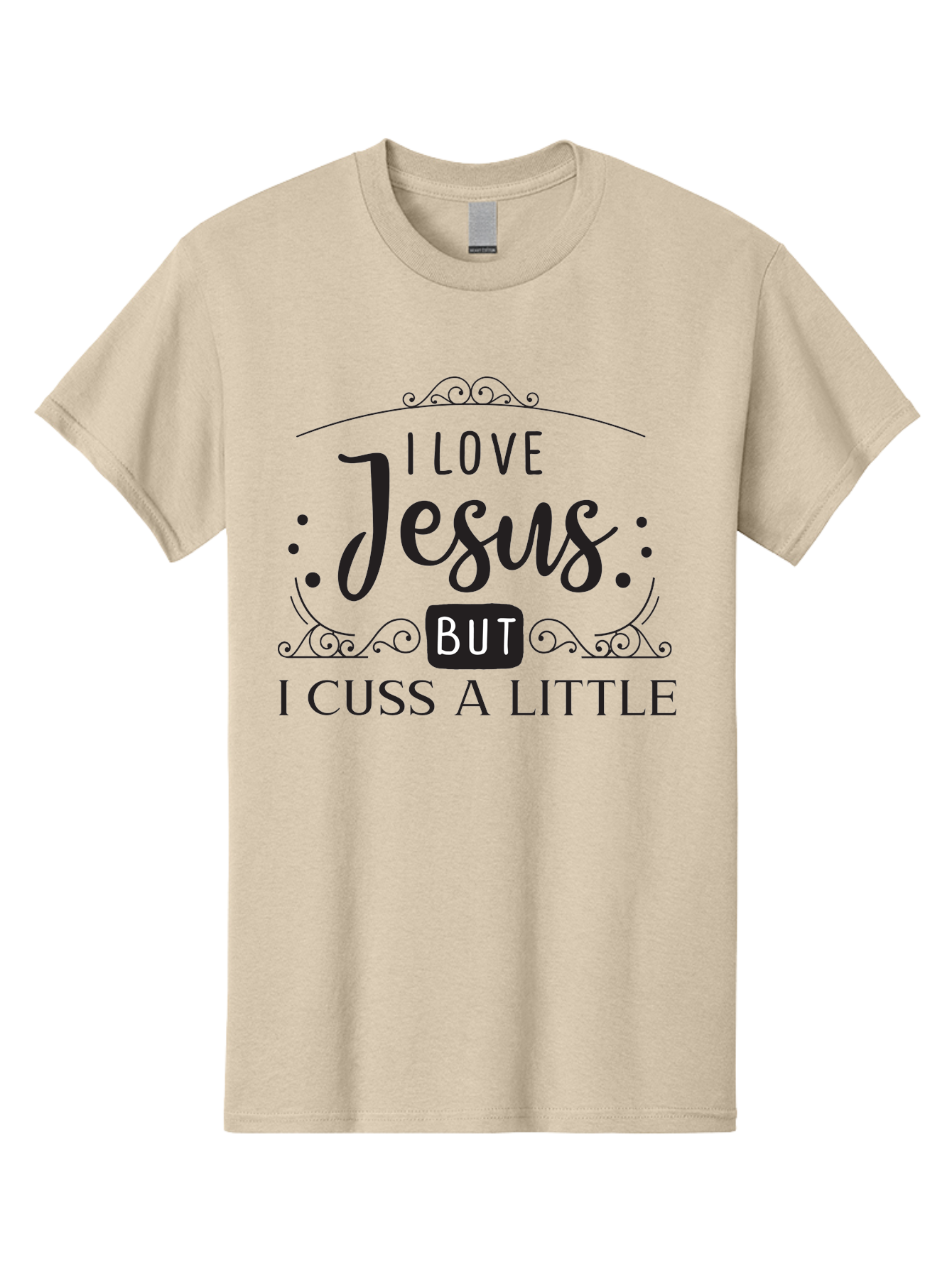I-Love-Jesus-But-I-Cuss-A-Little Men'S Graphic Tee, 100% Cotton, Comfortable Casual Summer Wear, Machine Washable, Faithful Saying, Inspirational Quote, Jesus Love, Cussing Humor, Christian Faith, Religious Phrase, Inspirational Words, Aac855