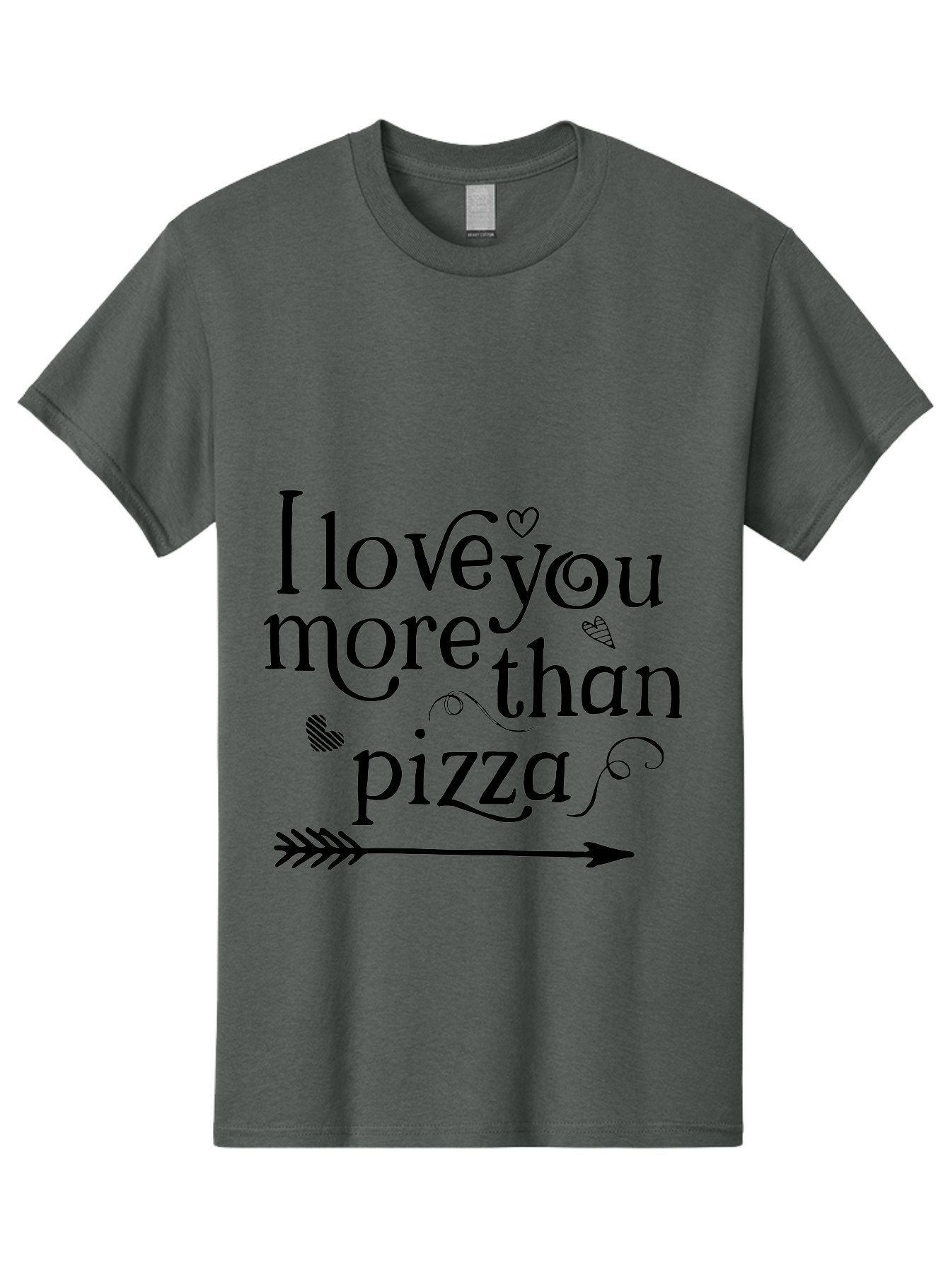I-Love-You-More-Than-Pizza Men'S Graphic Tee, 100% Cotton, Comfortable Casual Summer Wear, Machine Washable, Love Quote, Pizza Love, Romantic Phrase, Heartwarming Saying, Valentine'S Day Message, Cute Typography, Arrow Design, Whimsical Hearts Aac857
