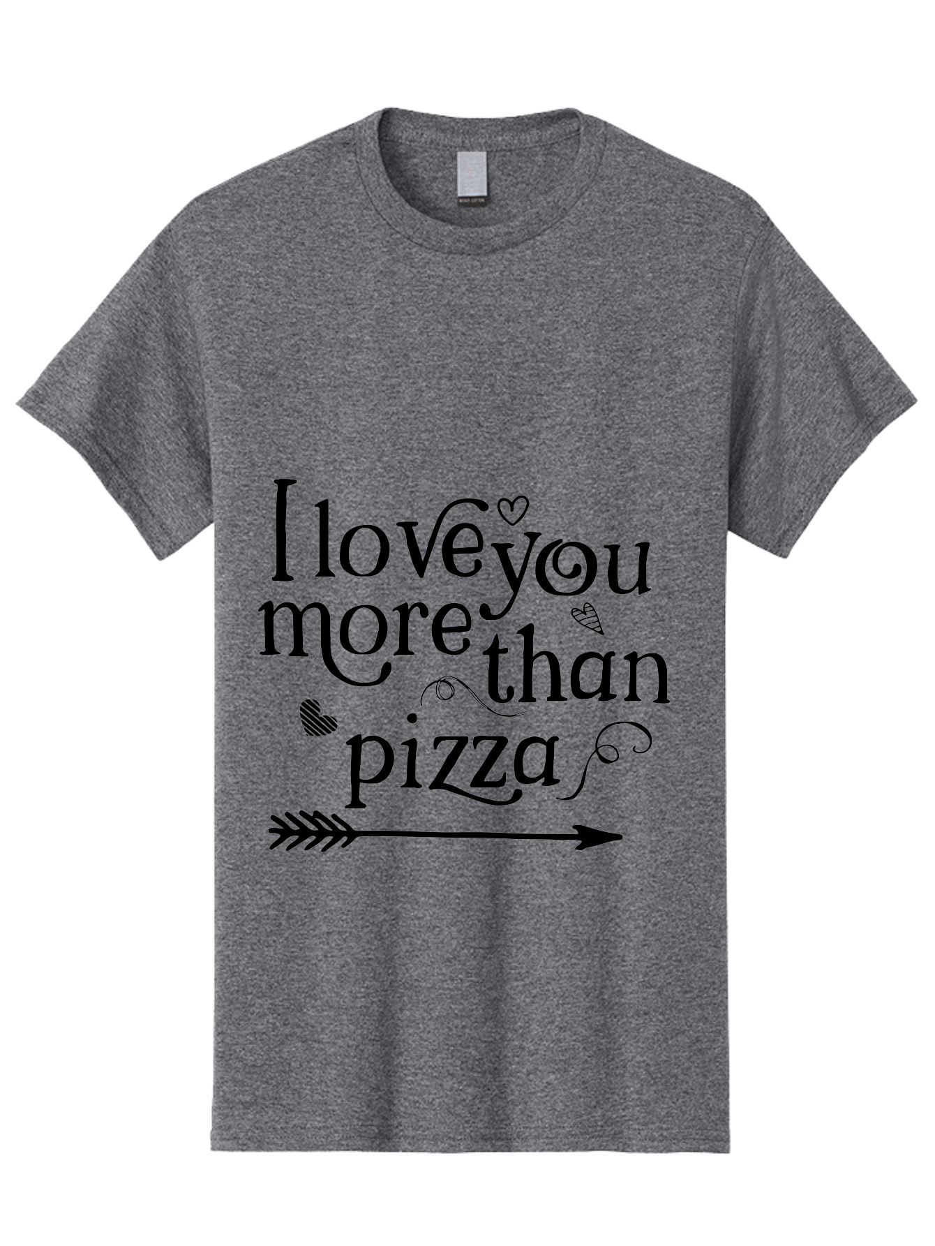 I-Love-You-More-Than-Pizza Men'S Graphic Tee, 100% Cotton, Comfortable Casual Summer Wear, Machine Washable, Love Quote, Pizza Love, Romantic Phrase, Heartwarming Saying, Valentine'S Day Message, Cute Typography, Arrow Design, Whimsical Hearts Aac857