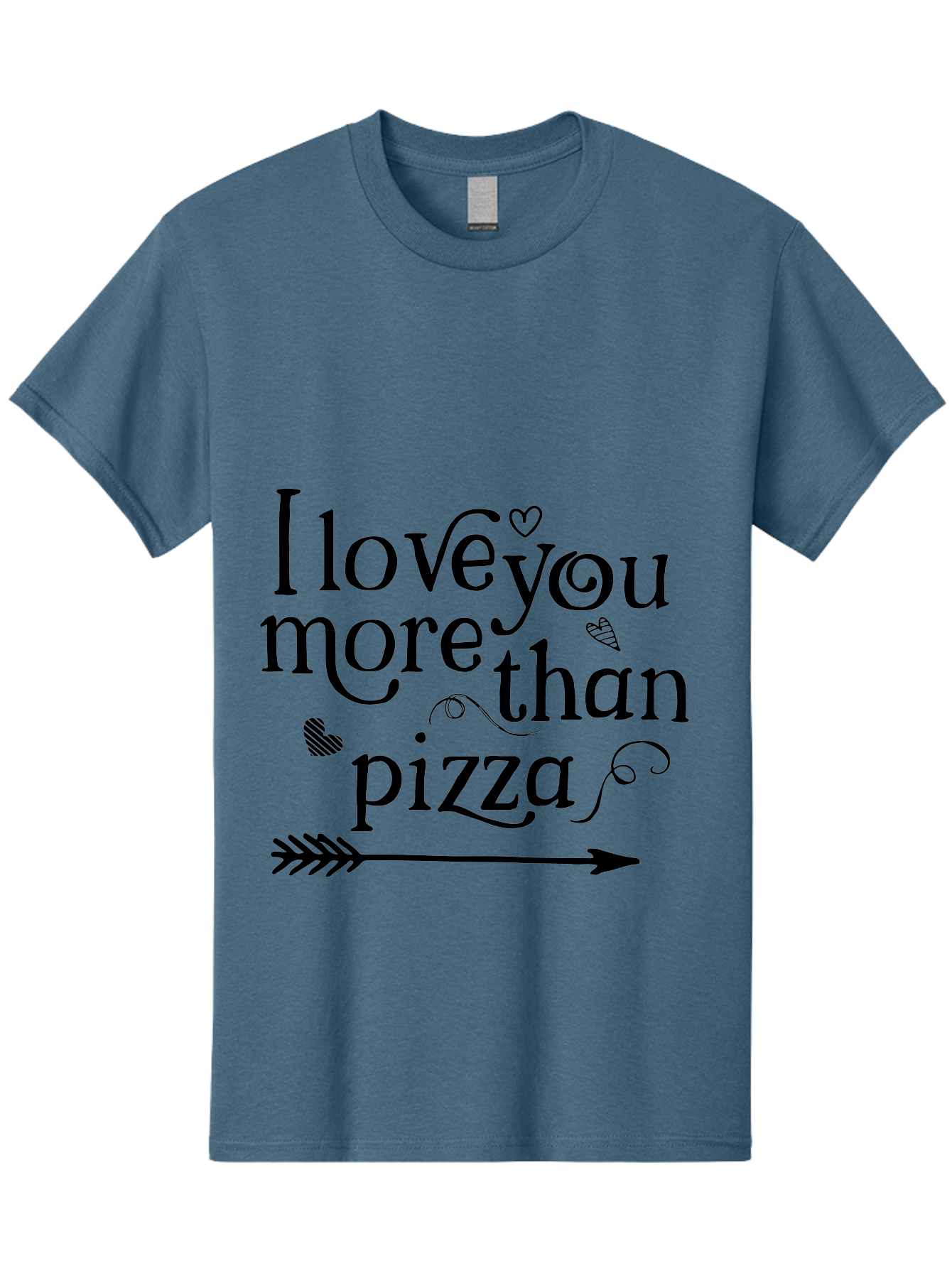 I-Love-You-More-Than-Pizza Men'S Graphic Tee, 100% Cotton, Comfortable Casual Summer Wear, Machine Washable, Love Quote, Pizza Love, Romantic Phrase, Heartwarming Saying, Valentine'S Day Message, Cute Typography, Arrow Design, Whimsical Hearts Aac857