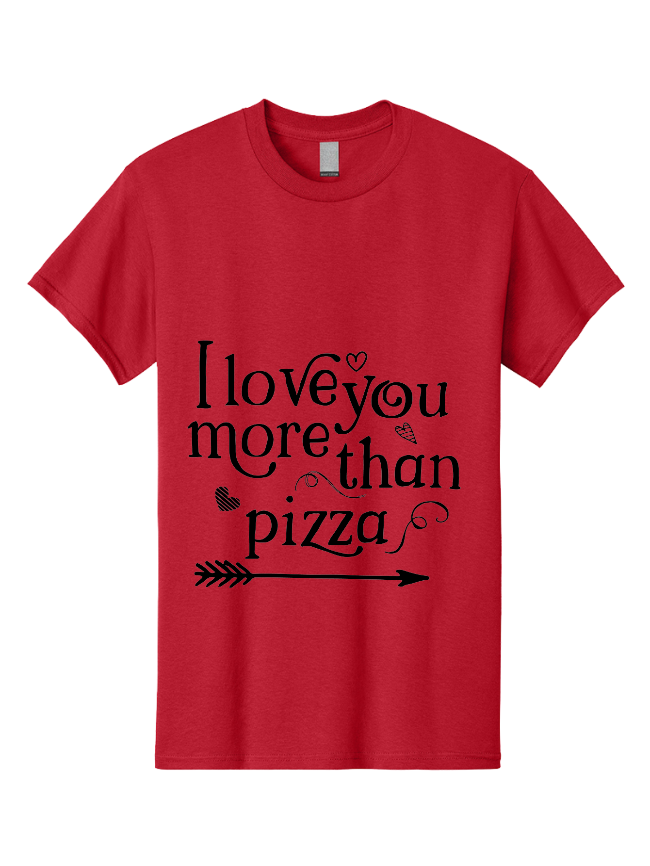 I-Love-You-More-Than-Pizza Men'S Graphic Tee, 100% Cotton, Comfortable Casual Summer Wear, Machine Washable, Love Quote, Pizza Love, Romantic Phrase, Heartwarming Saying, Valentine'S Day Message, Cute Typography, Arrow Design, Whimsical Hearts Aac857