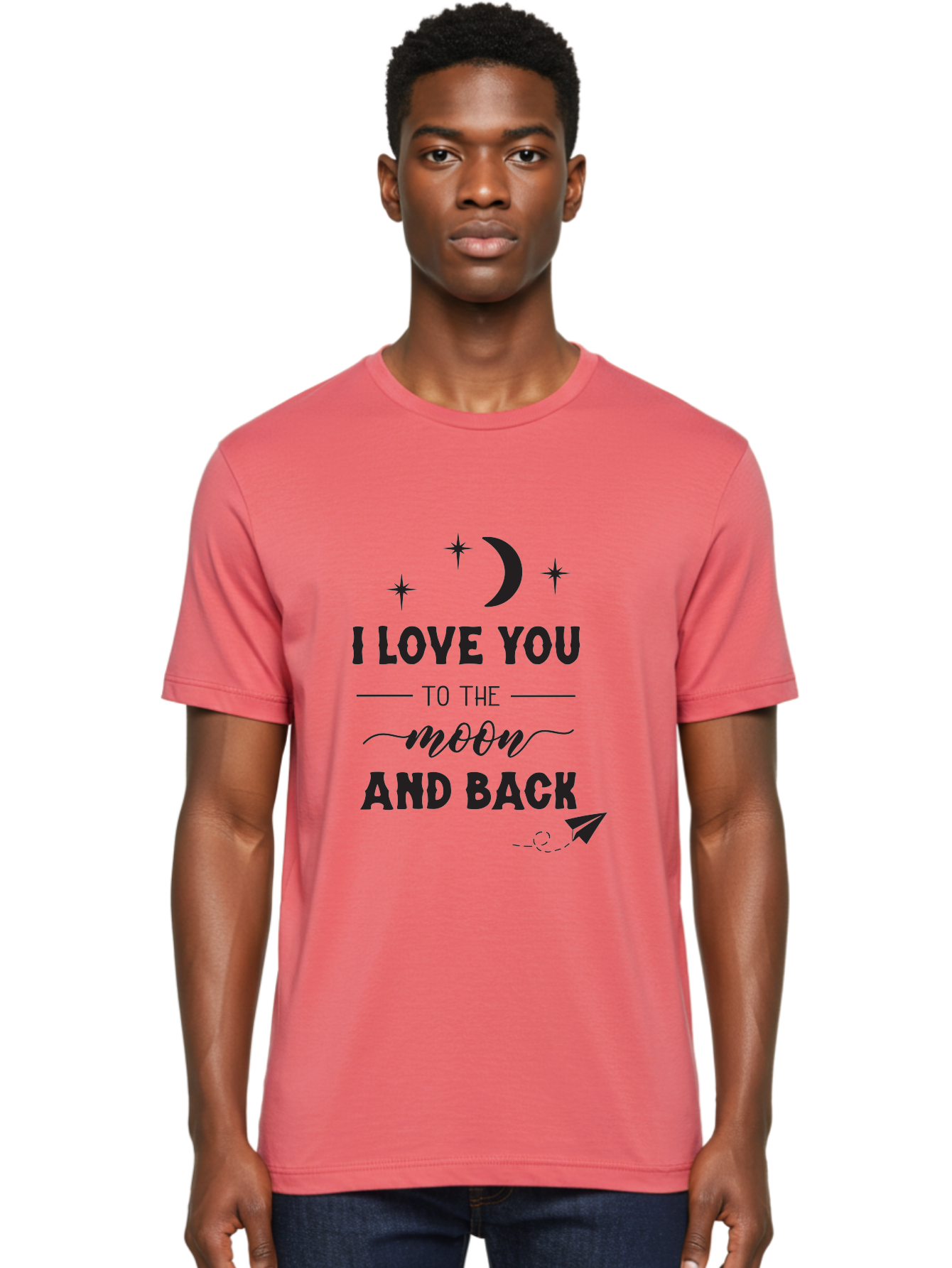 I-Love-You-To-The-Moon-And-Back Men'S Graphic Tee, 100% Cotton, Comfortable Casual Summer Wear, Machine Washable, Love Quote, Romantic Phrase, Moon And Stars, Celestial Theme, Sweet Sentiment, Heartfelt Expression, Loving Message, Aac858