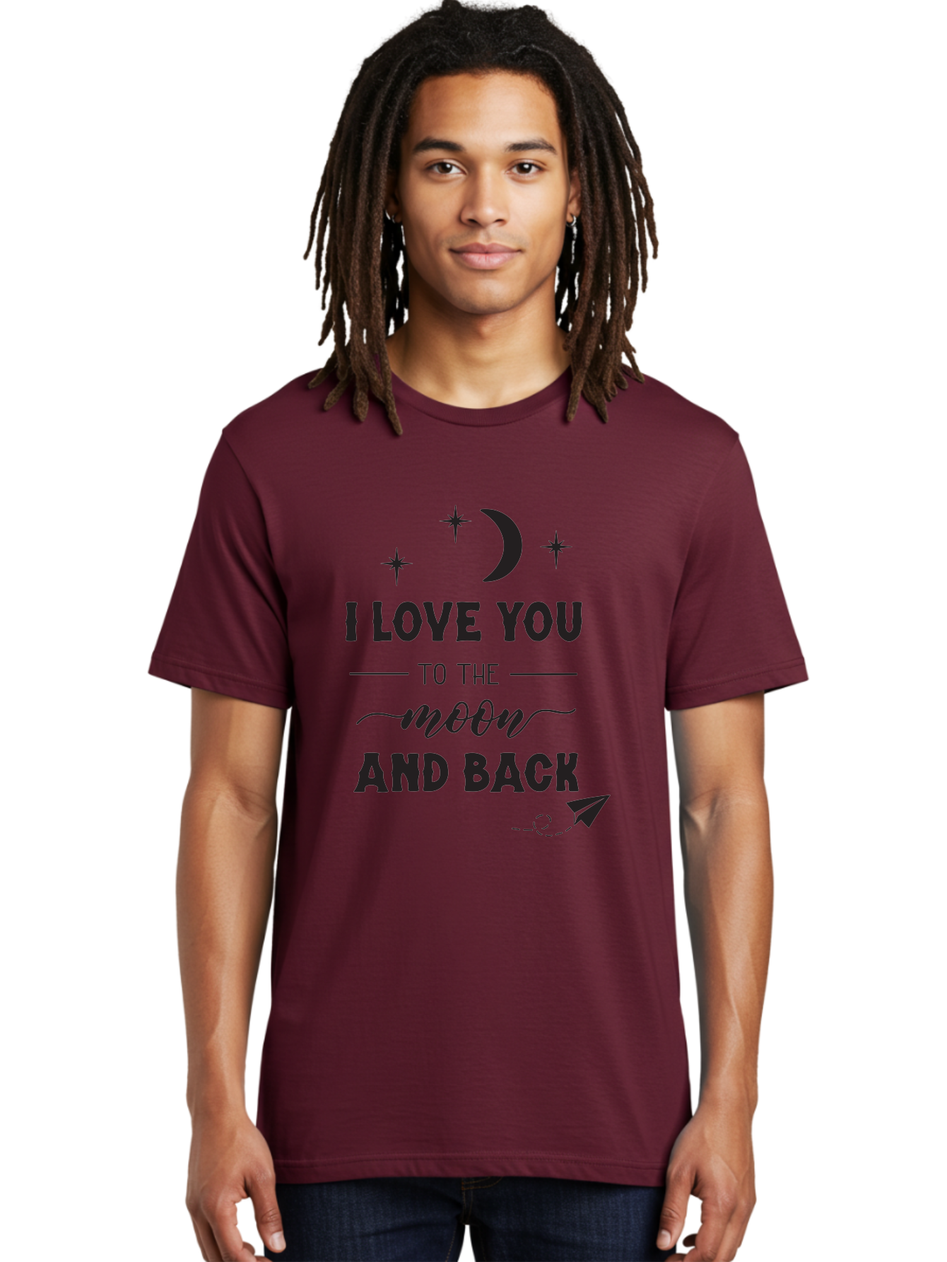 I-Love-You-To-The-Moon-And-Back Men'S Graphic Tee, 100% Cotton, Comfortable Casual Summer Wear, Machine Washable, Love Quote, Romantic Phrase, Moon And Stars, Celestial Theme, Sweet Sentiment, Heartfelt Expression, Loving Message, Aac858