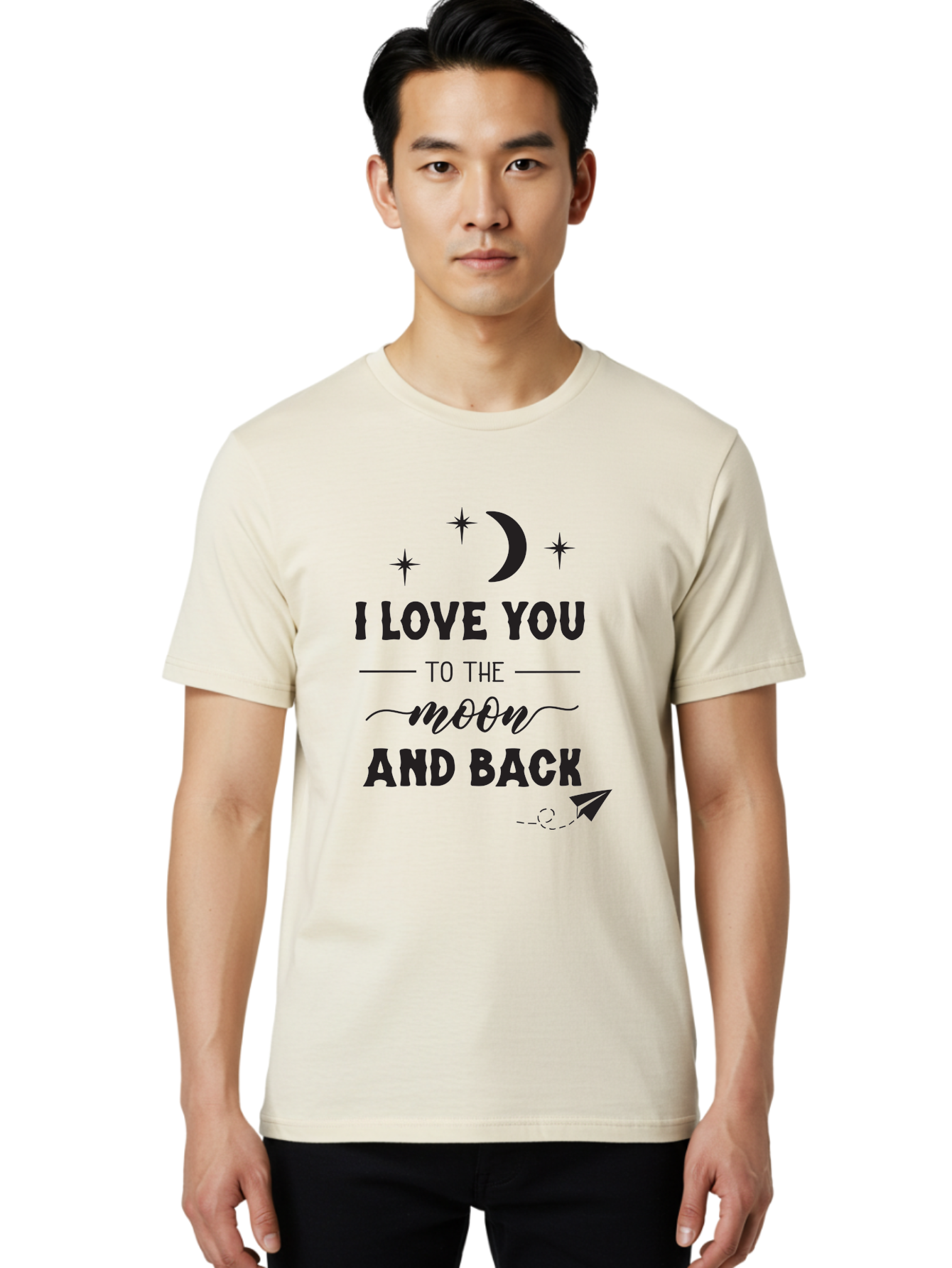 I-Love-You-To-The-Moon-And-Back Men'S Graphic Tee, 100% Cotton, Comfortable Casual Summer Wear, Machine Washable, Love Quote, Romantic Phrase, Moon And Stars, Celestial Theme, Sweet Sentiment, Heartfelt Expression, Loving Message, Aac858