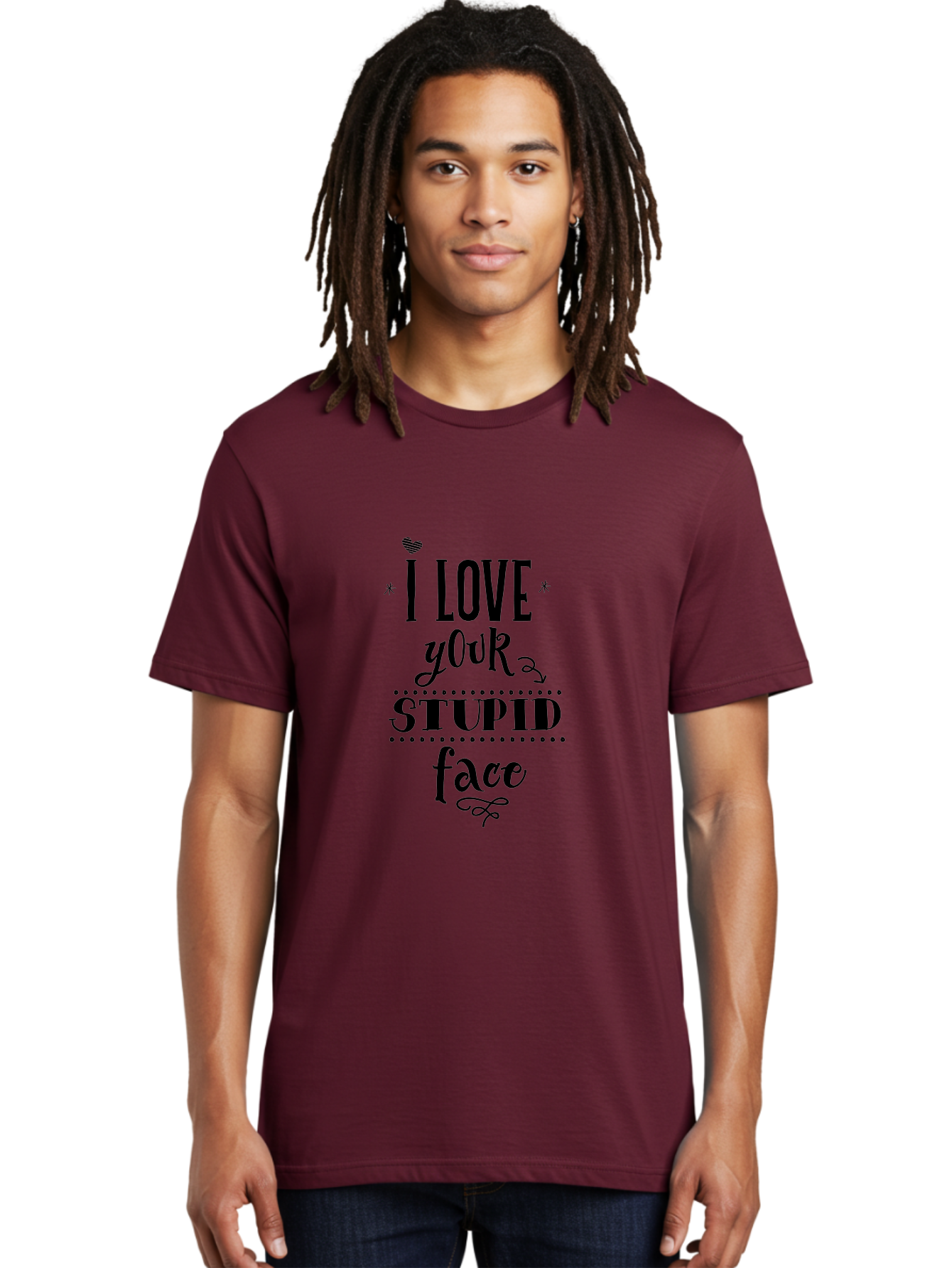 I-Love-Your-Stupid-Face Men'S Graphic Tee, 100% Cotton, Comfortable Casual Summer Wear, Machine Washable, Love Quote, Funny Phrase, Quirky Gift, Playful Typography, Cute Design, Heart Symbol, Stylish Text Aac859