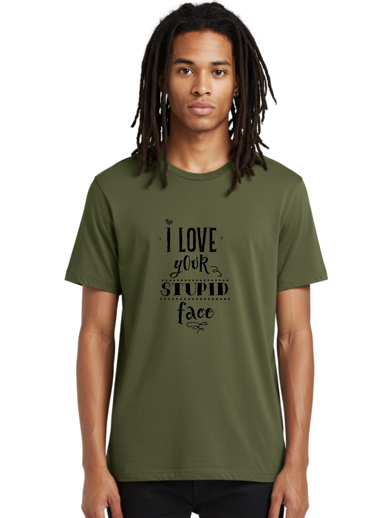 I-Love-Your-Stupid-Face Men'S Graphic Tee, 100% Cotton, Comfortable Casual Summer Wear, Machine Washable, Love Quote, Funny Phrase, Quirky Gift, Playful Typography, Cute Design, Heart Symbol, Stylish Text Aac859