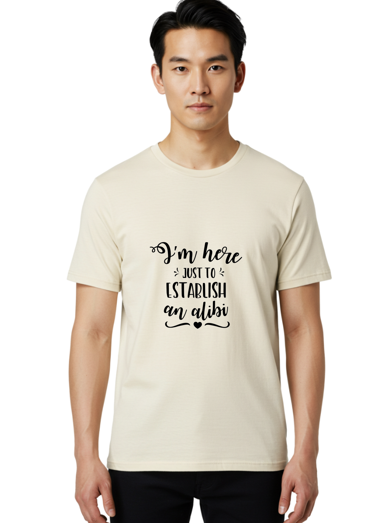 I-M-Here-Just-To-Establish-An-Alibi Men'S Graphic Tee, 100% Cotton, Comfortable Casual Summer Wear, Machine Washable, Funny Quote, Sassy Phrase, Witty Humor, Clever Saying, Quirky Design, Dark Humor, Tongue-In-Cheek Phrase, Aac862