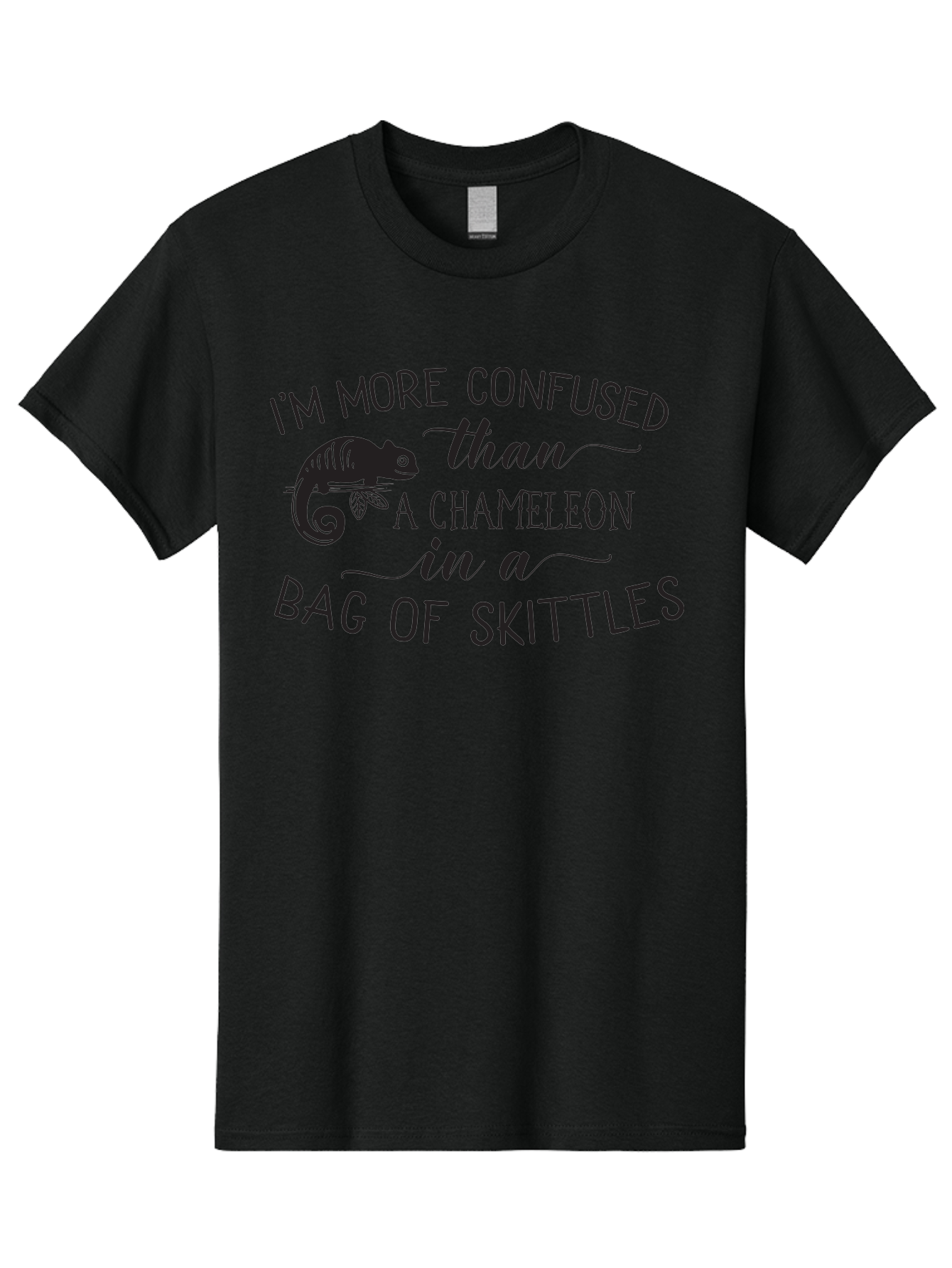 I-M-More-Confused-Than-A-Chameleon-In-A-Bag-Of-Skittles Men'S Graphic Tee, 100% Cotton, Comfortable Casual Summer Wear, Machine Washable, Funny Quote, Humorous Saying, Confused Chameleon, Bag Of Skittles, Playful Graphic, Whimsical Design, Aac863