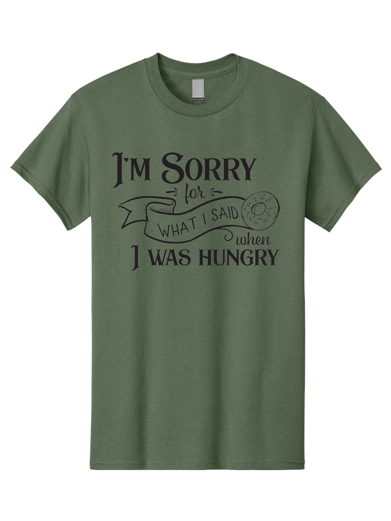 I-M-Sorry-For-What-I-Said-When-I-Was-Hungry Men'S Graphic Tee, 100% Cotton, Comfortable Casual Summer Wear, Machine Washable, Funny Quote, Humorous Saying, Apology Message, Playful Typography, Donut Illustration, Witty Phrase, Aac867