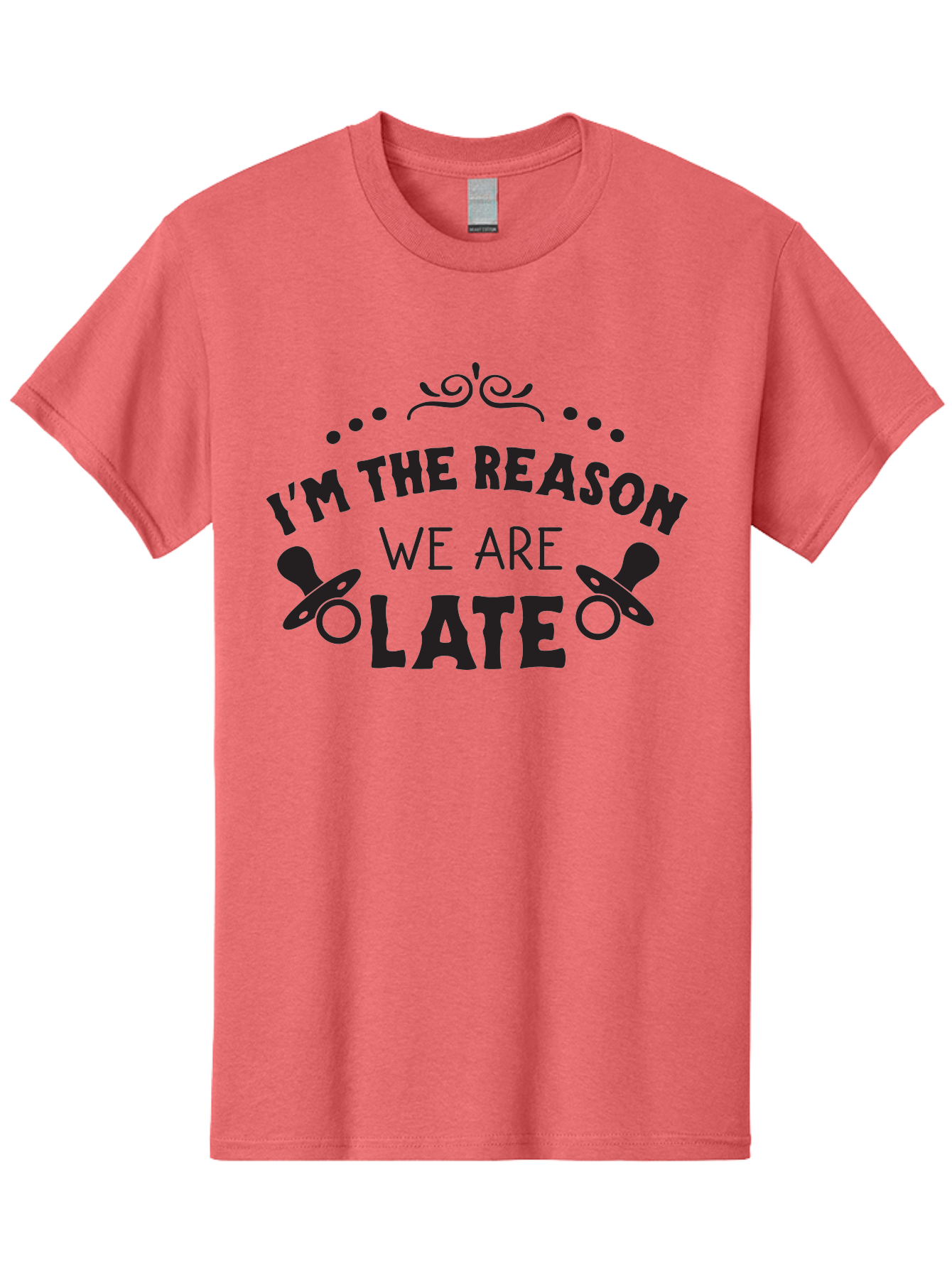 I-M-The-Reason-We-Are-Late Men'S Graphic Tee, 100% Cotton, Comfortable Casual Summer Wear, Machine Washable, Funny Baby Quote, Humorous Parenting Phrase, Adorable Pacifier Graphics, Playful Parenting Humor, Cute Baby Saying, Parenting Jokes, Aac868