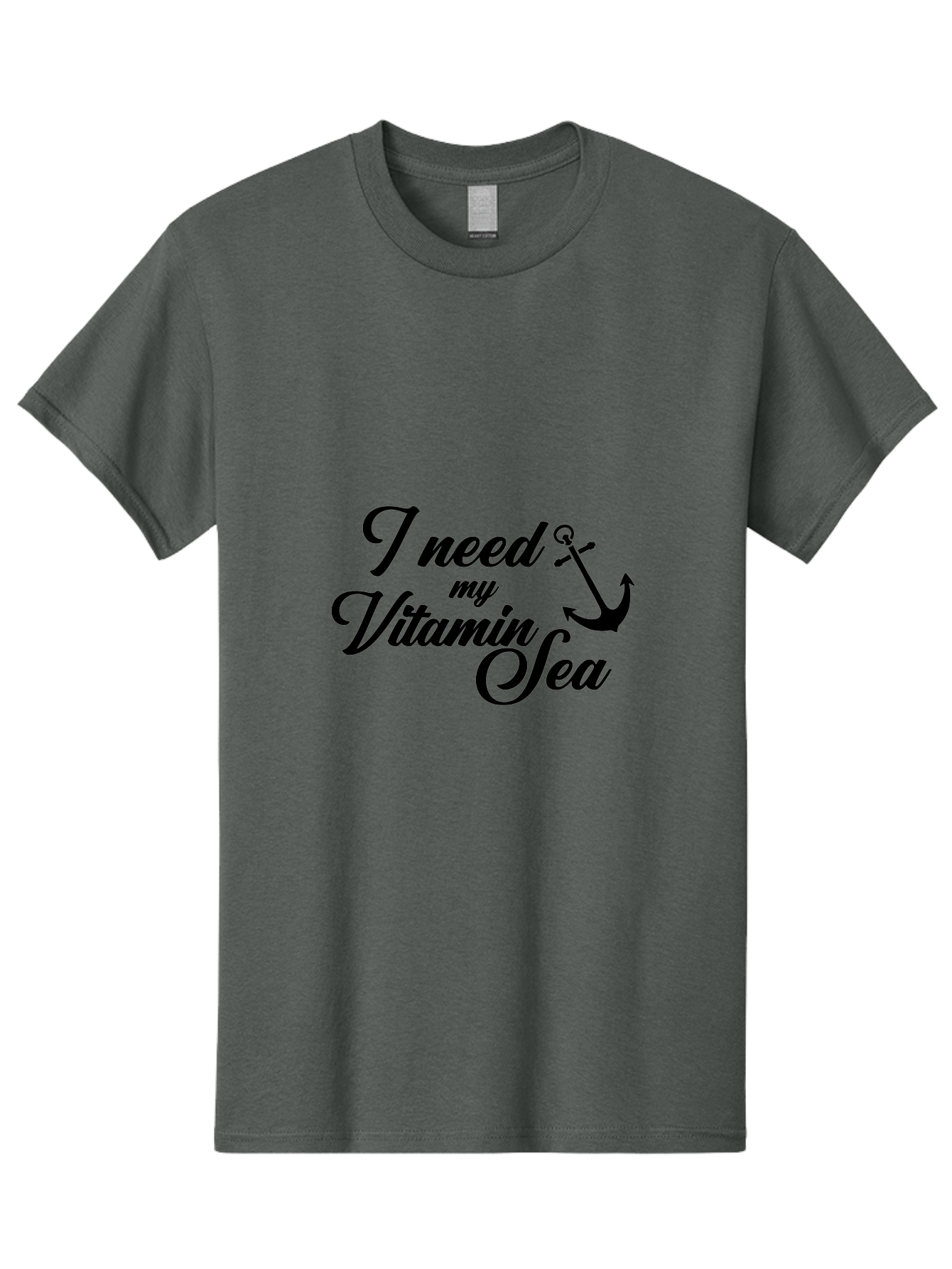 I-Need-My-Vitamin-Sea Men'S Graphic Tee, 100% Cotton, Comfortable Casual Summer Wear, Machine Washable, Nautical Quote, Ocean Inspiration, Coastal Vibes, Anchor Symbol, Sea Lover, Beach Life, Wellness Mantra, Calming Phrase, Cursive Text Aac871