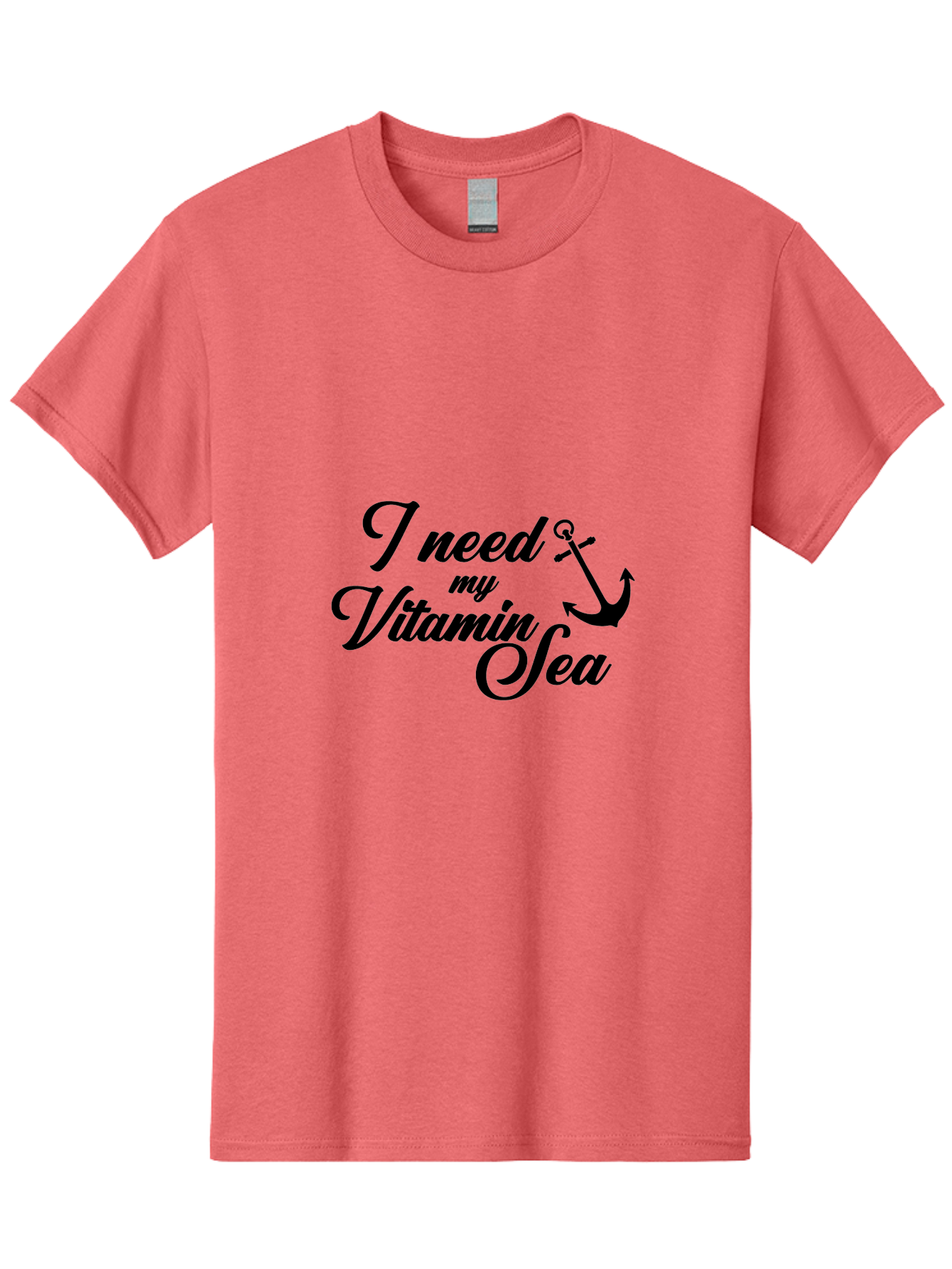 I-Need-My-Vitamin-Sea Men'S Graphic Tee, 100% Cotton, Comfortable Casual Summer Wear, Machine Washable, Nautical Quote, Ocean Inspiration, Coastal Vibes, Anchor Symbol, Sea Lover, Beach Life, Wellness Mantra, Calming Phrase, Cursive Text Aac871