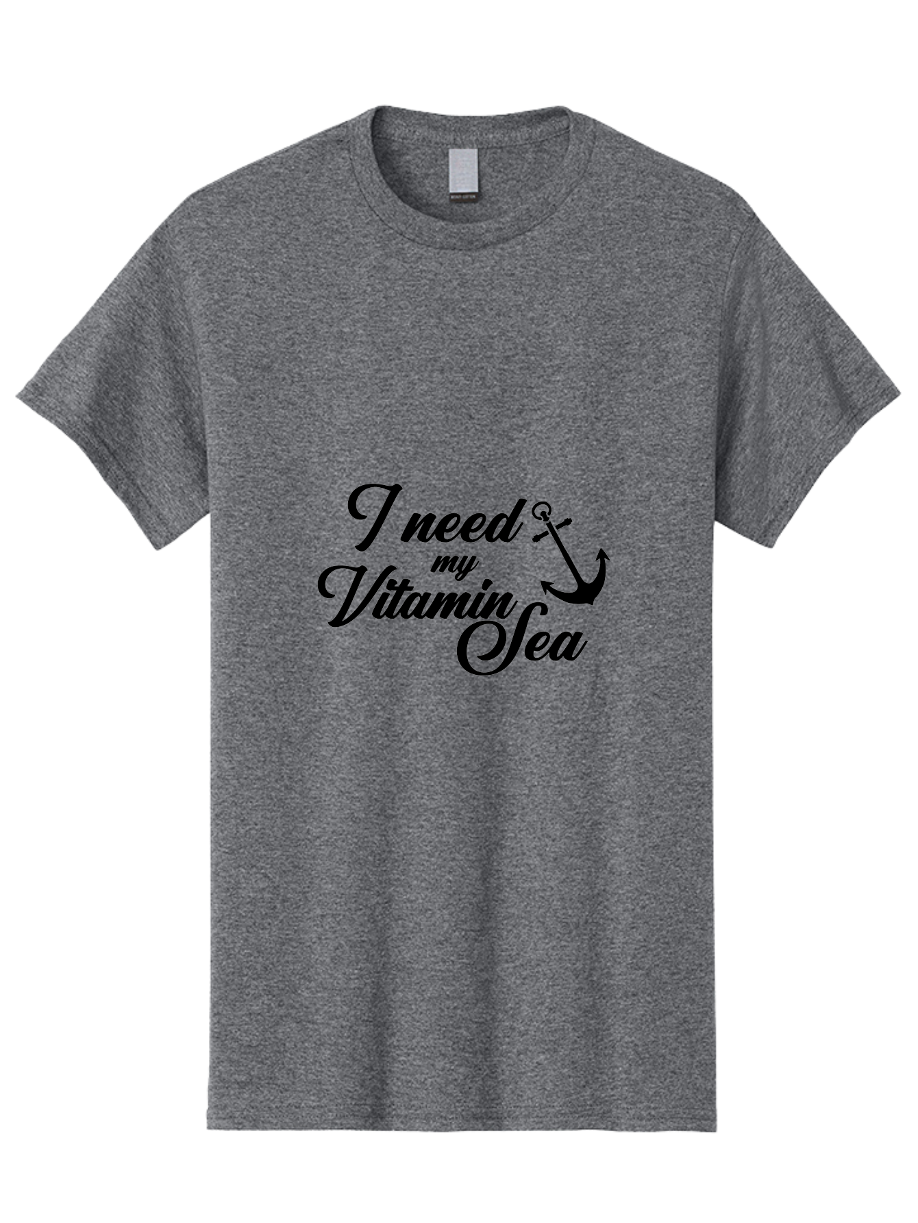 I-Need-My-Vitamin-Sea Men'S Graphic Tee, 100% Cotton, Comfortable Casual Summer Wear, Machine Washable, Nautical Quote, Ocean Inspiration, Coastal Vibes, Anchor Symbol, Sea Lover, Beach Life, Wellness Mantra, Calming Phrase, Cursive Text Aac871