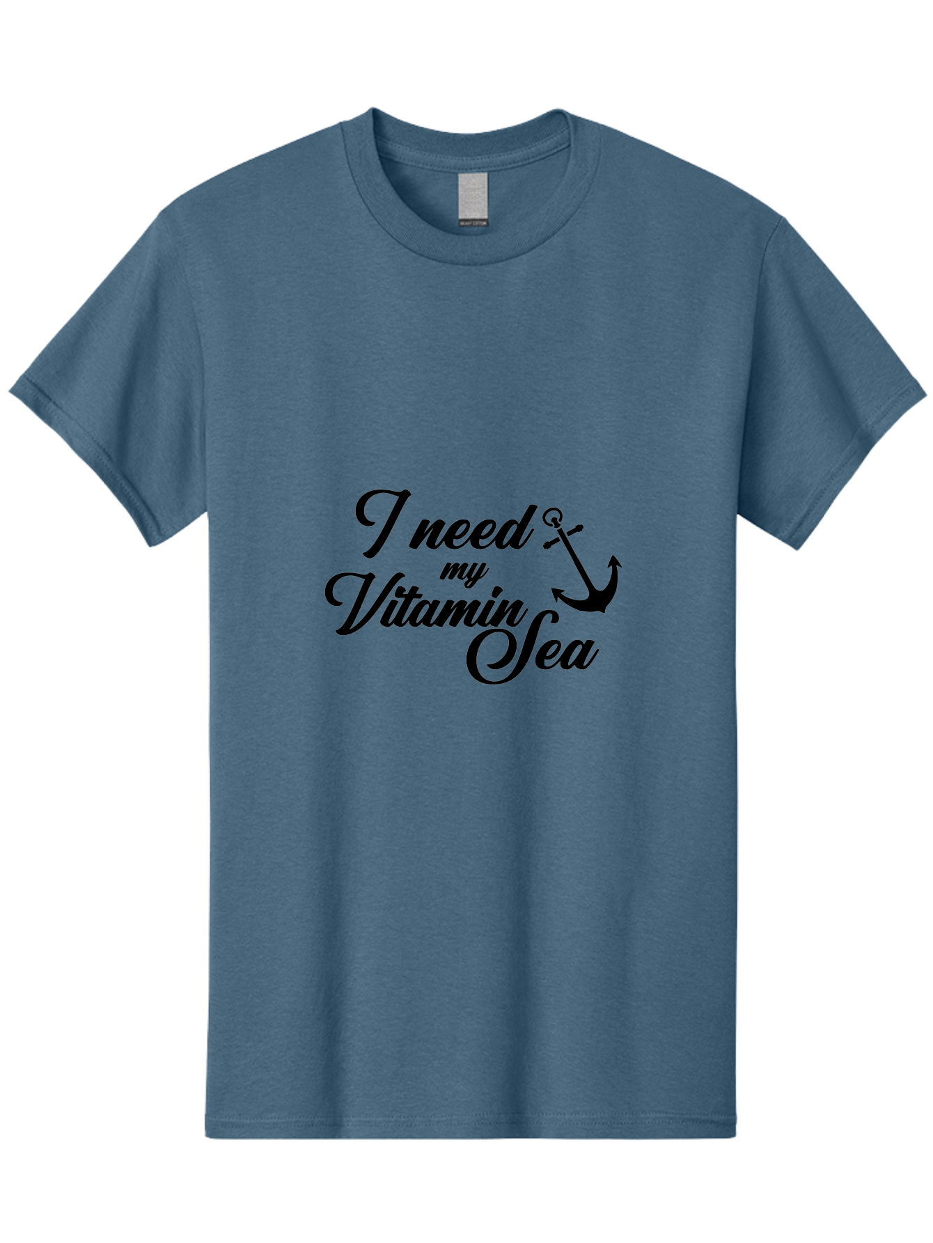 I-Need-My-Vitamin-Sea Men'S Graphic Tee, 100% Cotton, Comfortable Casual Summer Wear, Machine Washable, Nautical Quote, Ocean Inspiration, Coastal Vibes, Anchor Symbol, Sea Lover, Beach Life, Wellness Mantra, Calming Phrase, Cursive Text Aac871