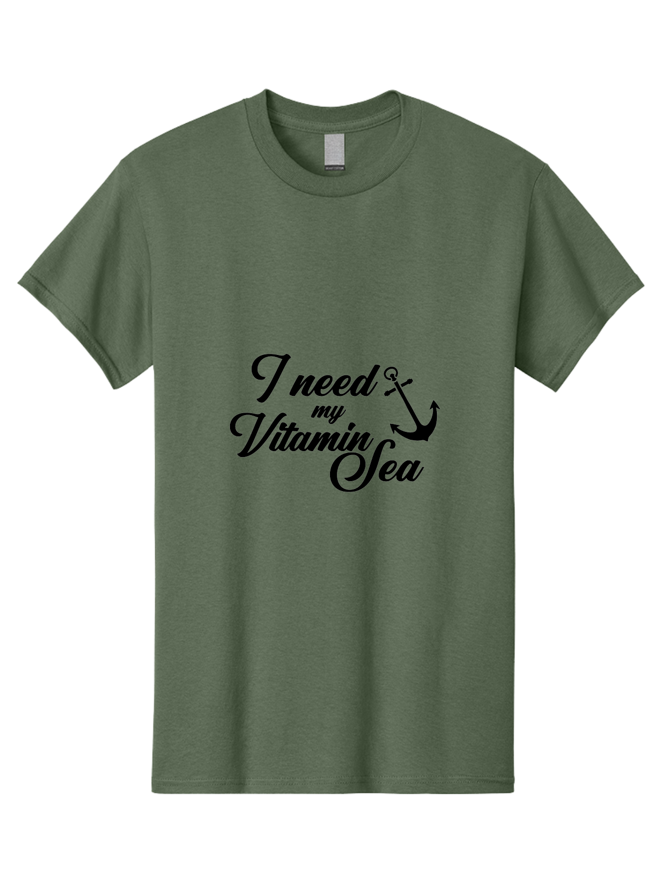 I-Need-My-Vitamin-Sea Men'S Graphic Tee, 100% Cotton, Comfortable Casual Summer Wear, Machine Washable, Nautical Quote, Ocean Inspiration, Coastal Vibes, Anchor Symbol, Sea Lover, Beach Life, Wellness Mantra, Calming Phrase, Cursive Text Aac871