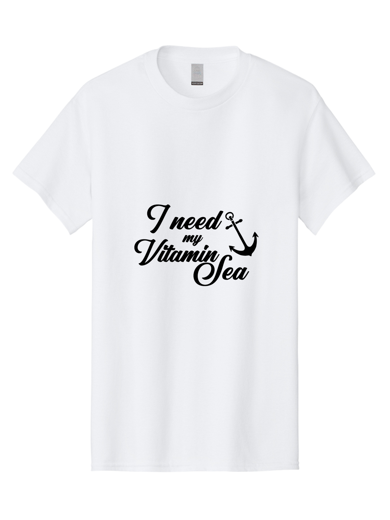 I-Need-My-Vitamin-Sea Men'S Graphic Tee, 100% Cotton, Comfortable Casual Summer Wear, Machine Washable, Nautical Quote, Ocean Inspiration, Coastal Vibes, Anchor Symbol, Sea Lover, Beach Life, Wellness Mantra, Calming Phrase, Cursive Text Aac871