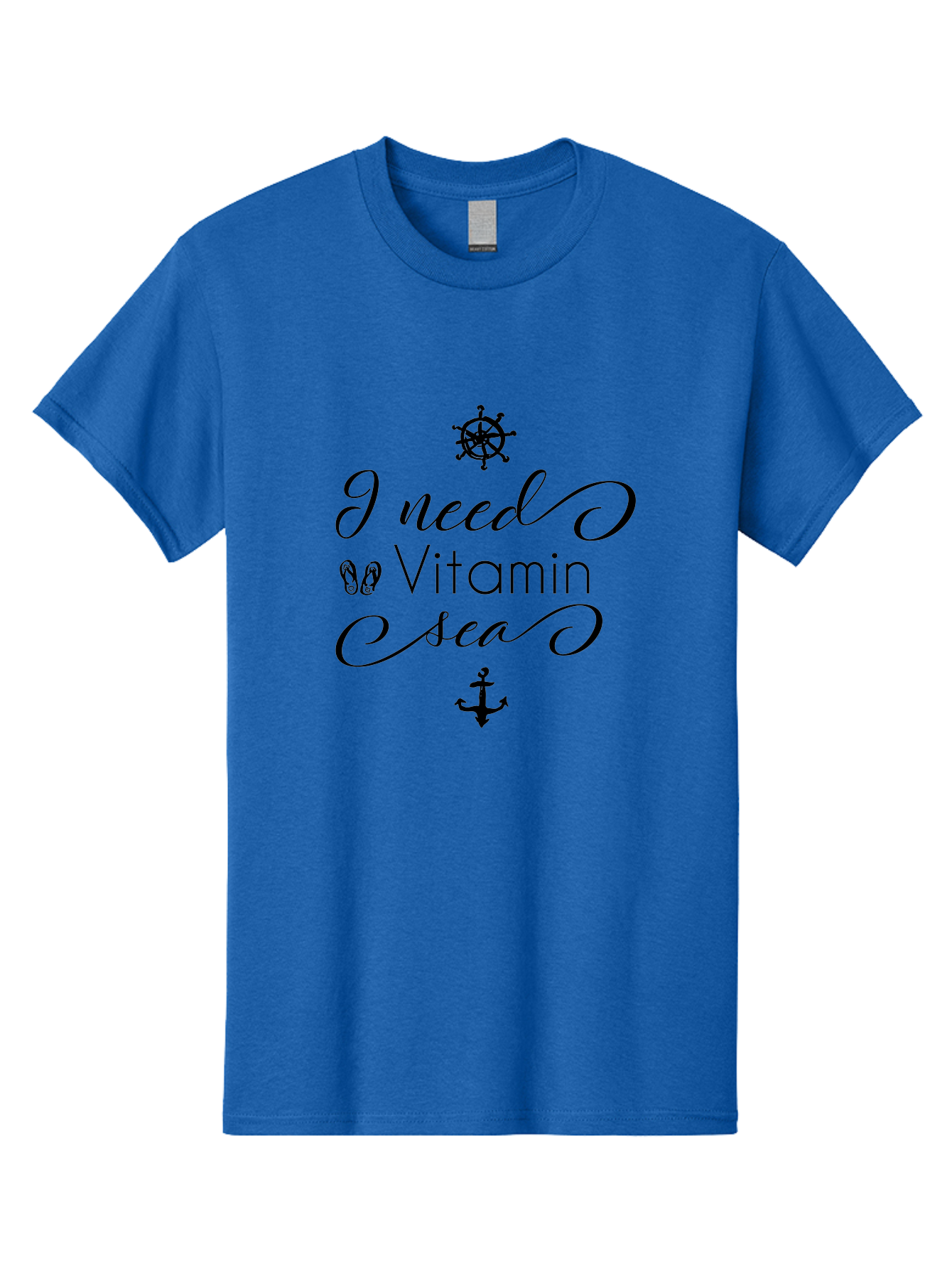 I-Need-Vitamin-Sea Men'S Graphic Tee, 100% Cotton, Comfortable Casual Summer Wear, Machine Washable, Nautical Theme, Ocean Inspiration, Beachy Vibes, Inspirational Quote, Sailing Symbols, Flip Flops, Anchor, Ship'S Wheel Aac872