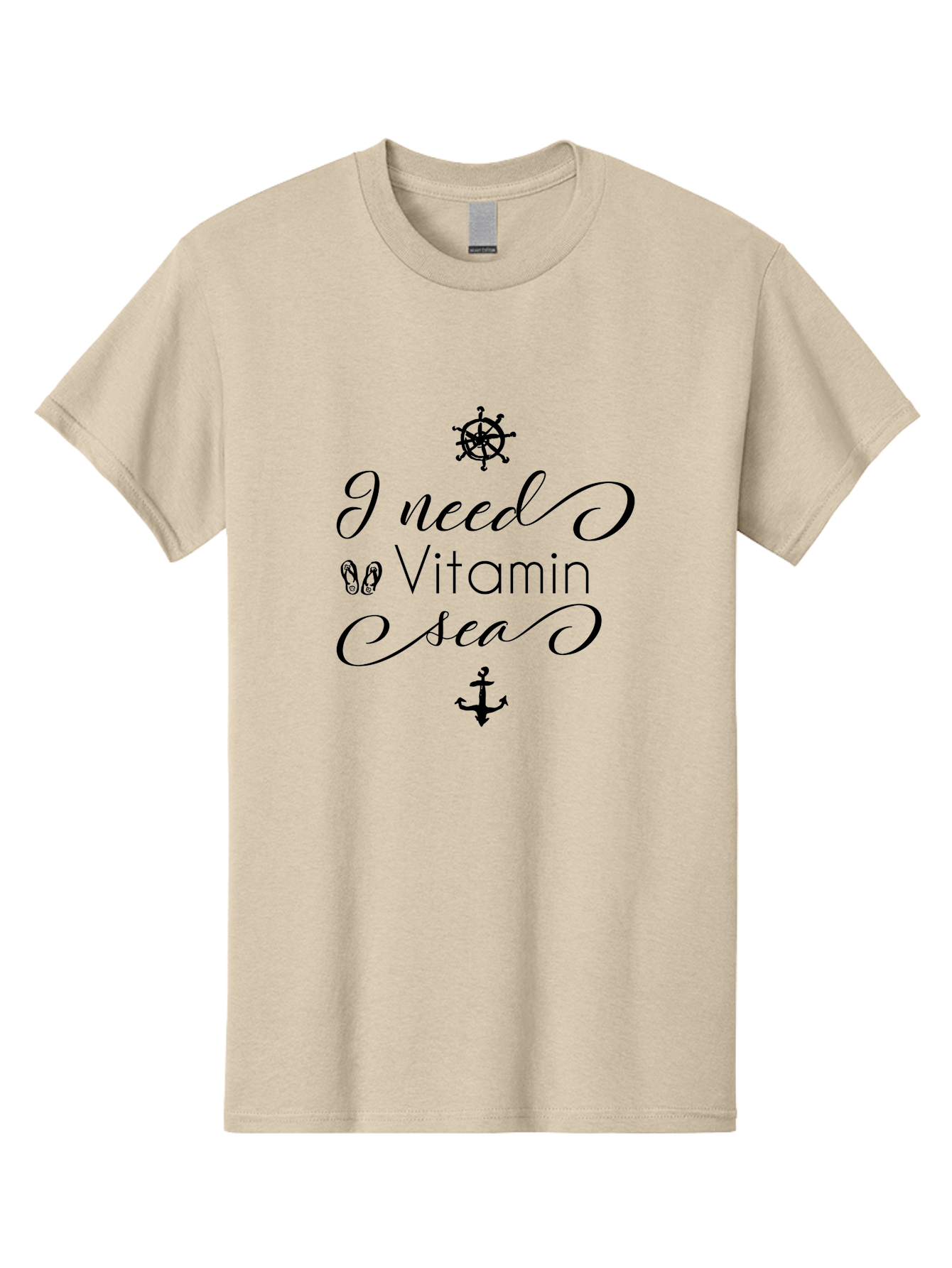 I-Need-Vitamin-Sea Men'S Graphic Tee, 100% Cotton, Comfortable Casual Summer Wear, Machine Washable, Nautical Theme, Ocean Inspiration, Beachy Vibes, Inspirational Quote, Sailing Symbols, Flip Flops, Anchor, Ship'S Wheel Aac872
