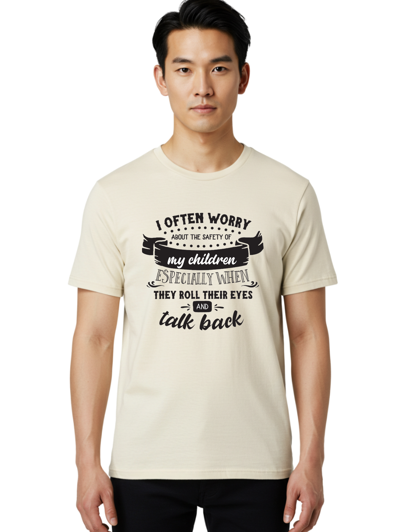 I-Often-Worry-About-The-Safety-Of-My-Children Men'S Graphic Tee, 100% Cotton, Comfortable Casual Summer Wear, Machine Washable, Funny Parenting Quote, Humorous Saying, Kids Backtalk, Sarcastic Humor, Ironic Expression, Playful Design, Aac873
