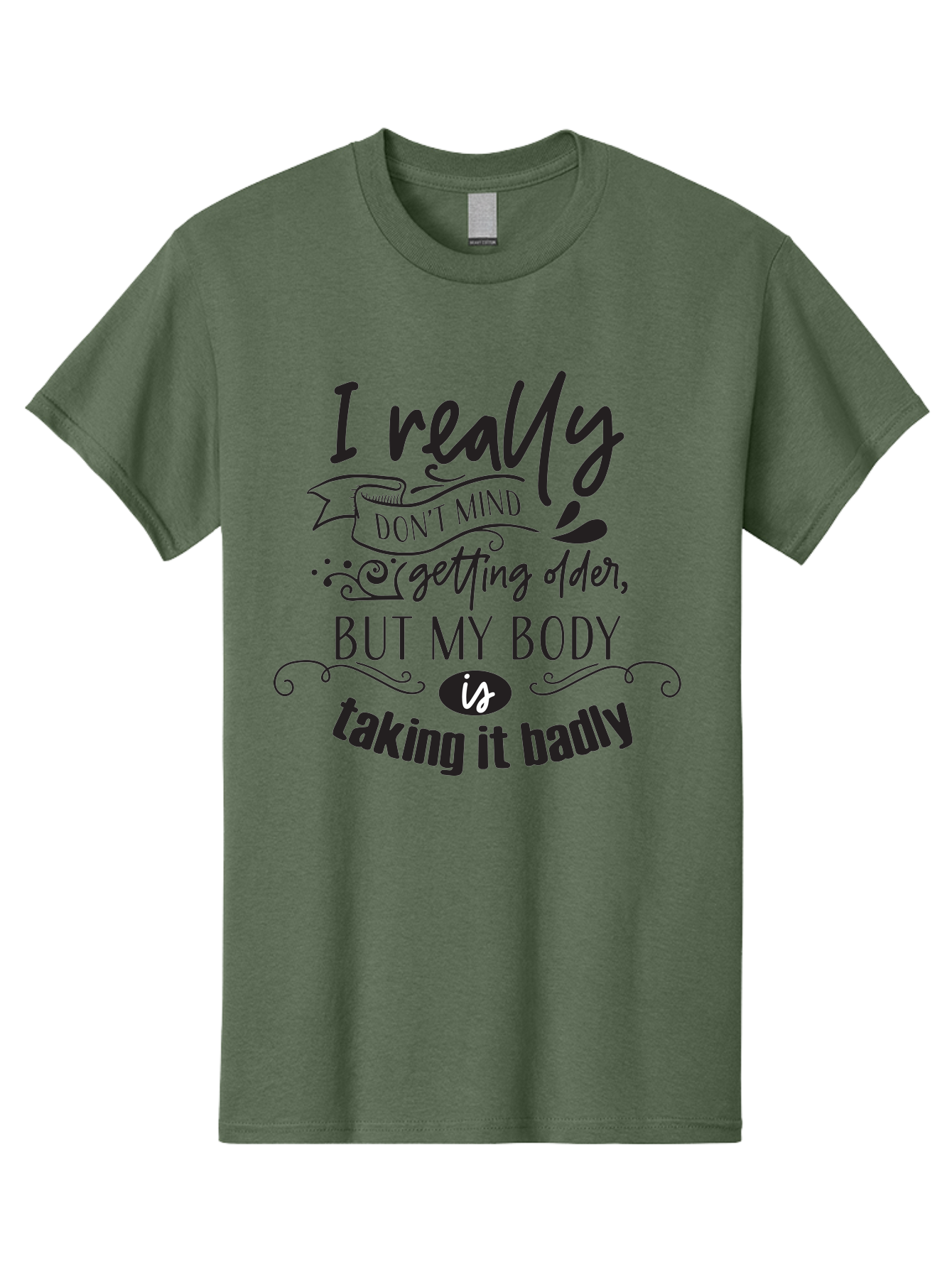 I-Really-Don-T-Mind-Getting-Older-But-My-Body-Is-Taking-It-Badly Men'S Graphic Tee, 100% Cotton, Comfortable Casual Summer Wear, Machine Washable, Funny Quotes, Humorous Sayings, Aging Humor, Quote About Getting Older, Witty Phrases, Aac874