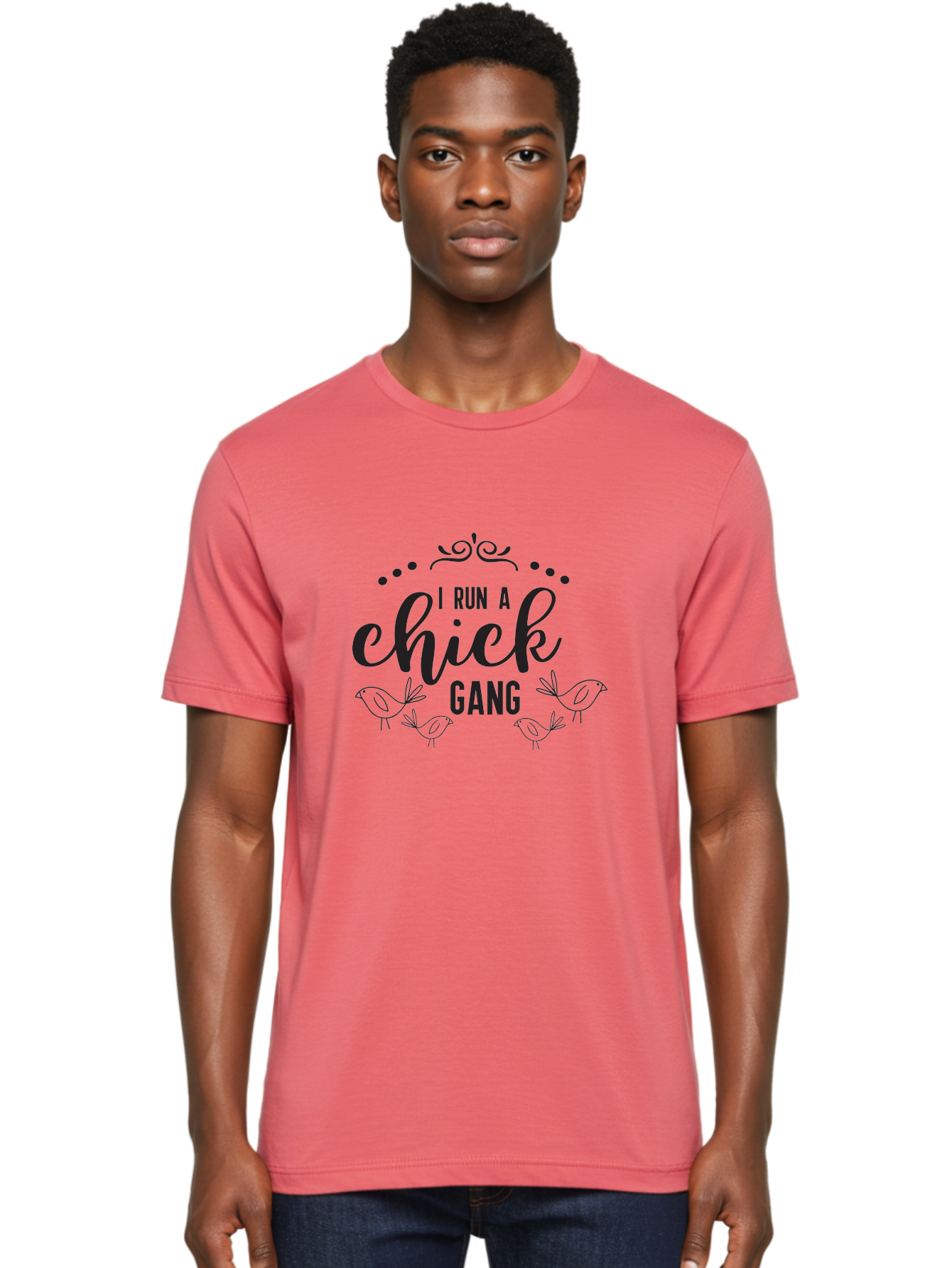 I-Run-A-Chick-Gang Men'S Graphic Tee, 100% Cotton, Comfortable Casual Summer Wear, Machine Washable, Funny Chicken Sayings, Cute Bird Quotes, Humorous Farm Phrases, Trendy Chicken Graphics, Farm Humor, Chicken Lover Gifts, Poultry Puns Aac875
