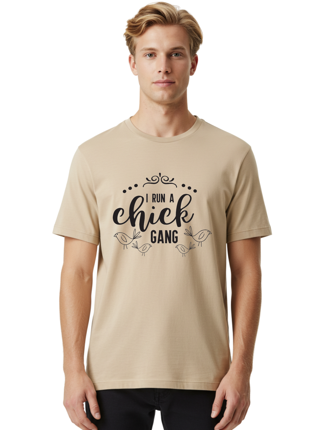 I-Run-A-Chick-Gang Men'S Graphic Tee, 100% Cotton, Comfortable Casual Summer Wear, Machine Washable, Funny Chicken Sayings, Cute Bird Quotes, Humorous Farm Phrases, Trendy Chicken Graphics, Farm Humor, Chicken Lover Gifts, Poultry Puns Aac875