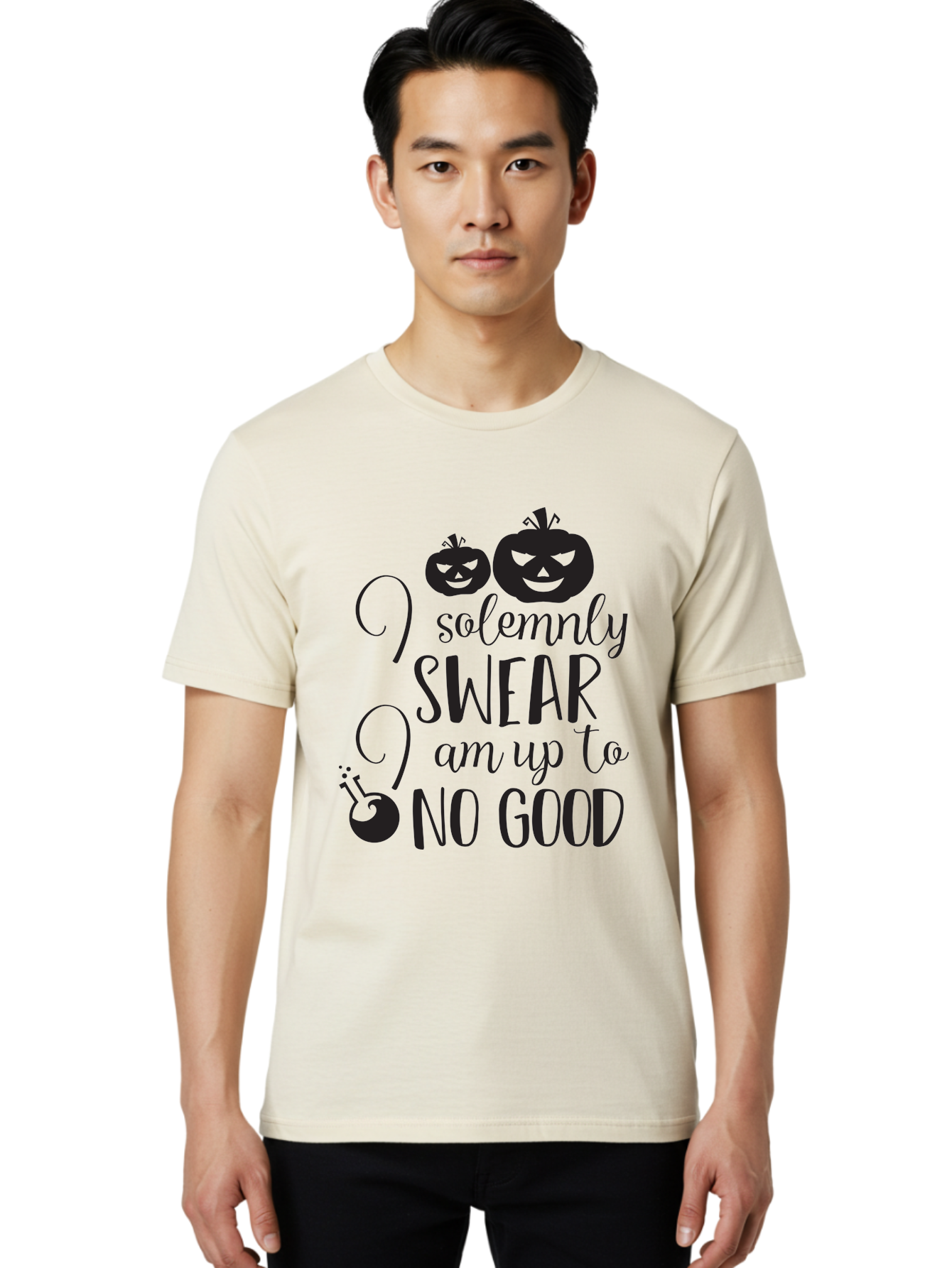 I-Solemnly-Swear Men'S Graphic Tee, 100% Cotton, Comfortable Casual Summer Wear, Machine Washable, Harry Potter Quote, Spooky Pumpkins, Halloween Theme, Bold Typography, Quirky Design, Magical Atmosphere, Halloween Decorations, Funny Quote Aac877