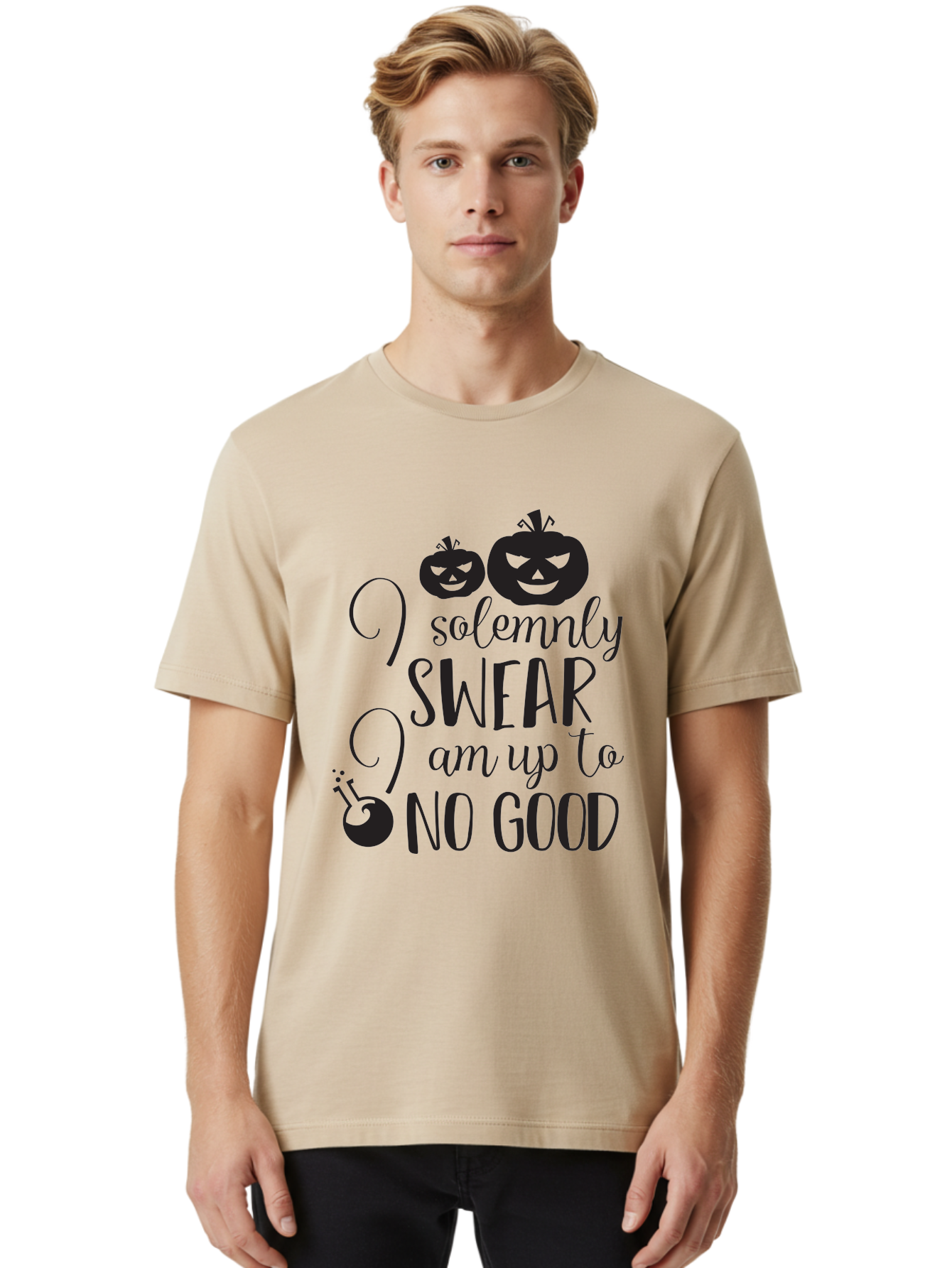 I-Solemnly-Swear Men'S Graphic Tee, 100% Cotton, Comfortable Casual Summer Wear, Machine Washable, Harry Potter Quote, Spooky Pumpkins, Halloween Theme, Bold Typography, Quirky Design, Magical Atmosphere, Halloween Decorations, Funny Quote Aac877