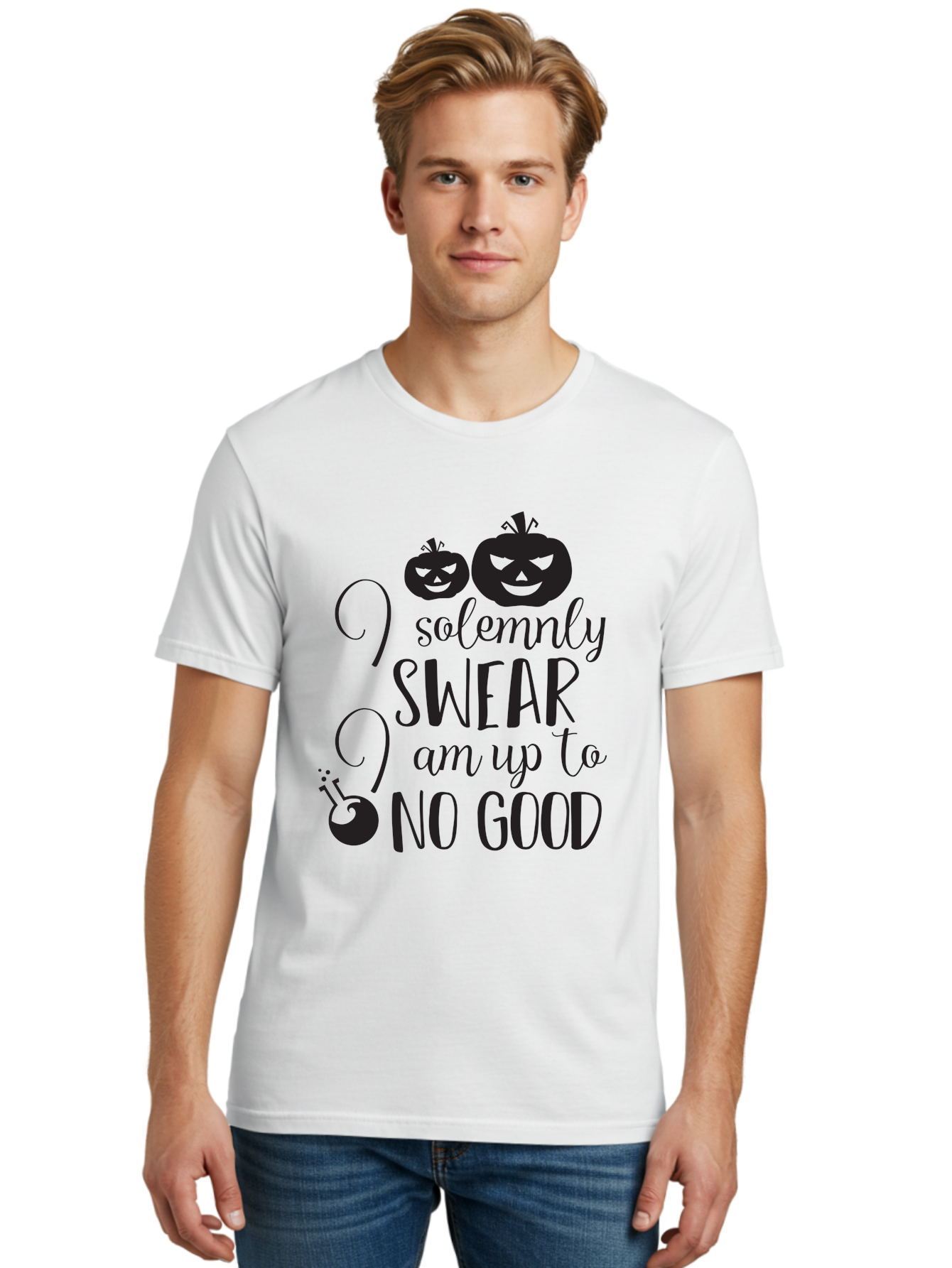 I-Solemnly-Swear Men'S Graphic Tee, 100% Cotton, Comfortable Casual Summer Wear, Machine Washable, Harry Potter Quote, Spooky Pumpkins, Halloween Theme, Bold Typography, Quirky Design, Magical Atmosphere, Halloween Decorations, Funny Quote Aac877