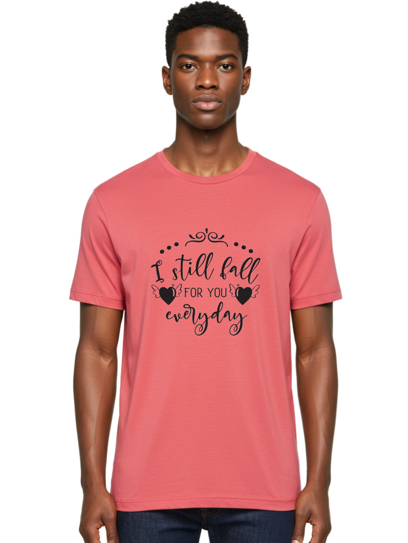 I-Still-Fall-For-You-Everyday Men'S Graphic Tee, 100% Cotton, Comfortable Casual Summer Wear, Machine Washable, Love Quote, Romantic Phrase, Heartwarming Words, Lovely Saying, I Still Fall For You Everyday, Sweet Sentiment, Lovely Hearts, Aac878