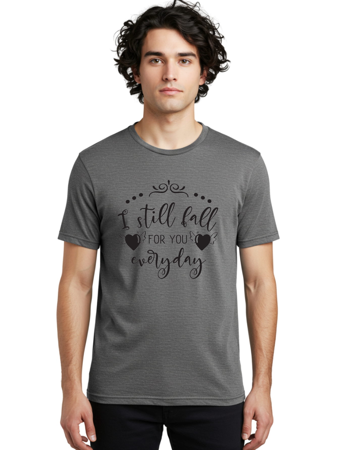 I-Still-Fall-For-You-Everyday Men'S Graphic Tee, 100% Cotton, Comfortable Casual Summer Wear, Machine Washable, Love Quote, Romantic Phrase, Heartwarming Words, Lovely Saying, I Still Fall For You Everyday, Sweet Sentiment, Lovely Hearts, Aac878