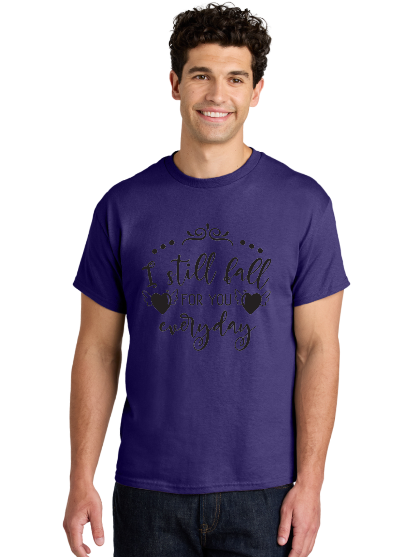 I-Still-Fall-For-You-Everyday Men'S Graphic Tee, 100% Cotton, Comfortable Casual Summer Wear, Machine Washable, Love Quote, Romantic Phrase, Heartwarming Words, Lovely Saying, I Still Fall For You Everyday, Sweet Sentiment, Lovely Hearts, Aac878